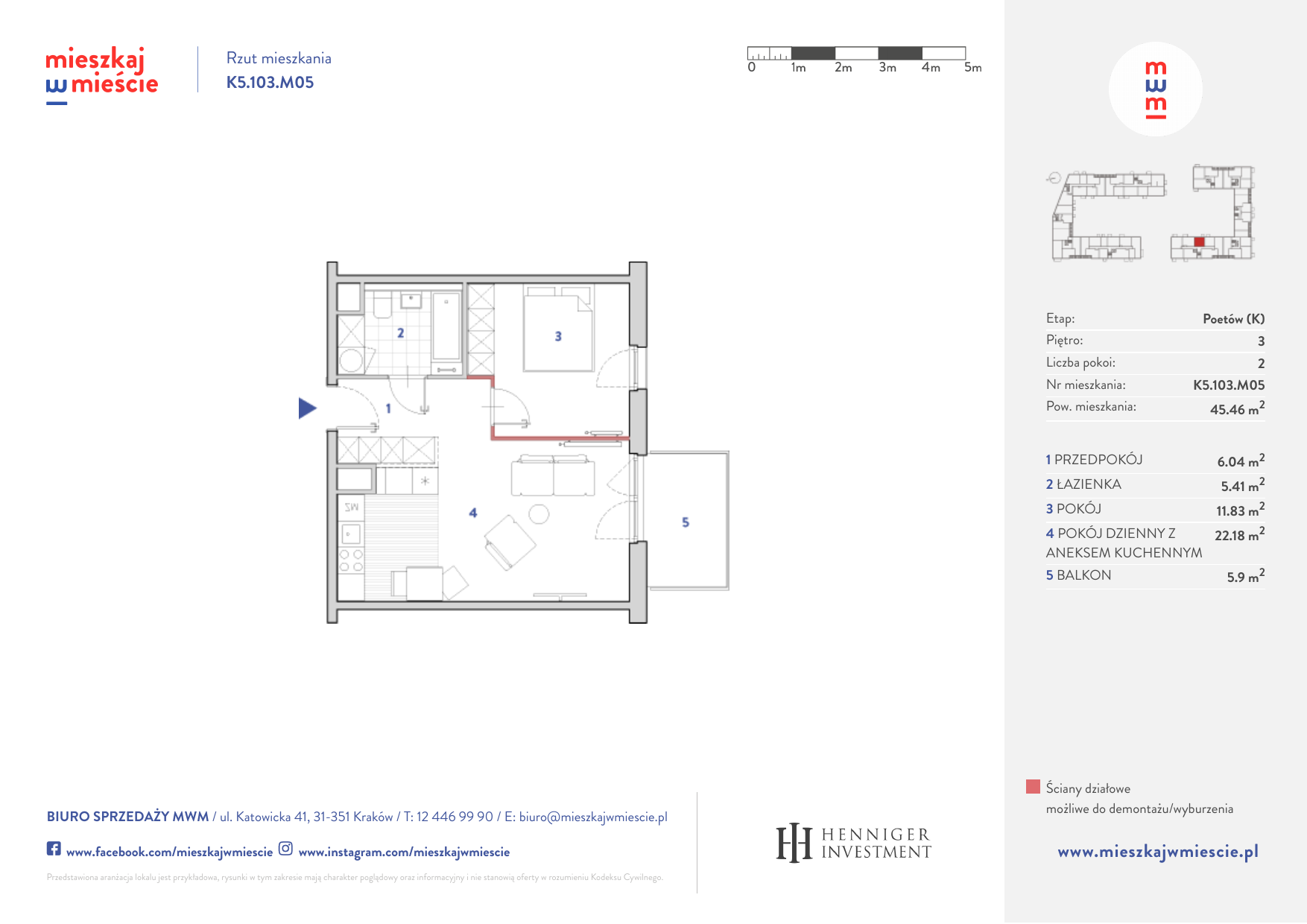 Mieszkanie 45,40 m², piętro 3, oferta nr K5.103.M05, Mieszkaj w Mieście - Poetów K, Kraków, Bronowice, ul. Wizjonerów-idx