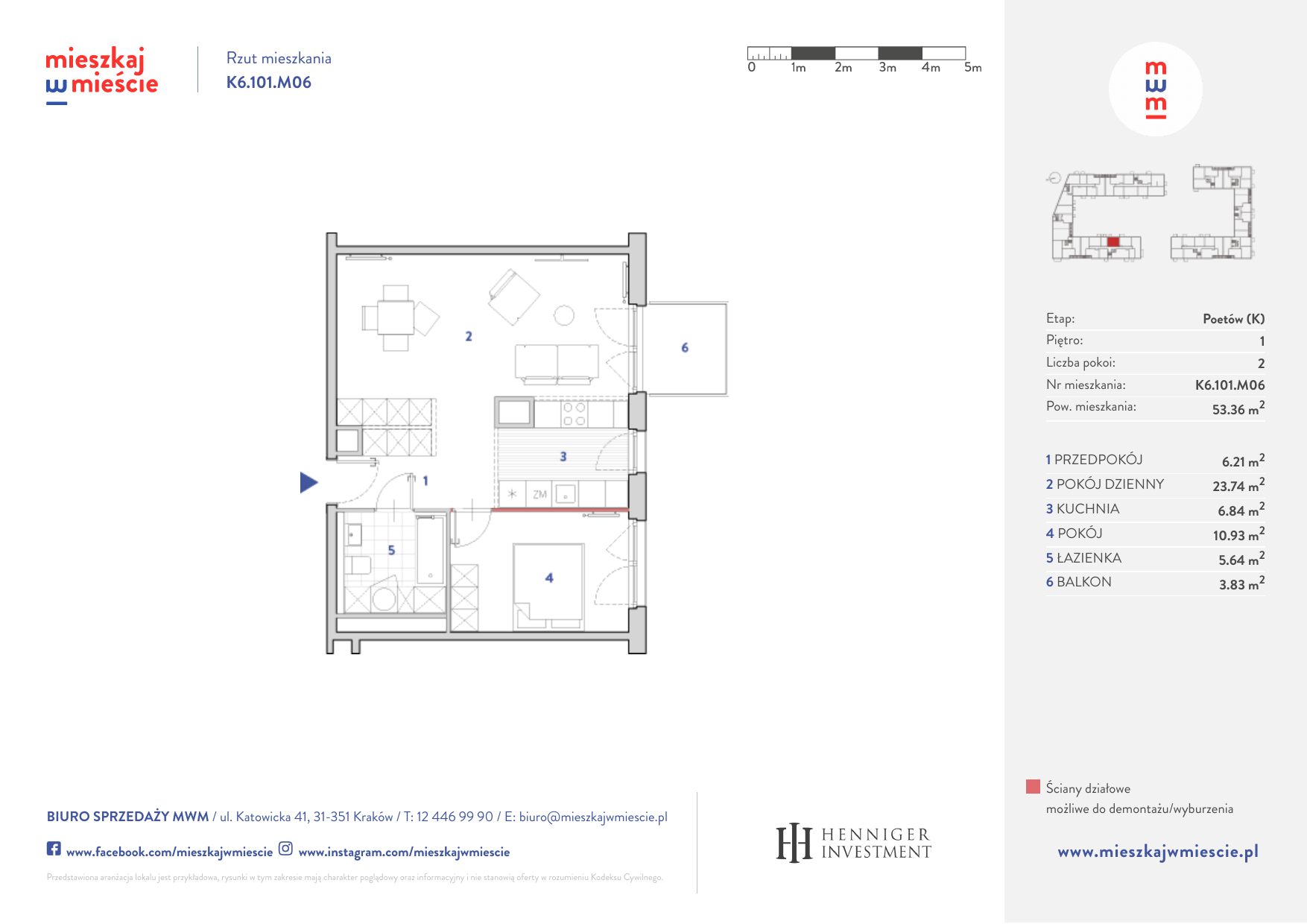 Mieszkanie 53,31 m², piętro 1, oferta nr K6.101.M06, Mieszkaj w Mieście - Poetów K, Kraków, Bronowice, ul. Wizjonerów-idx