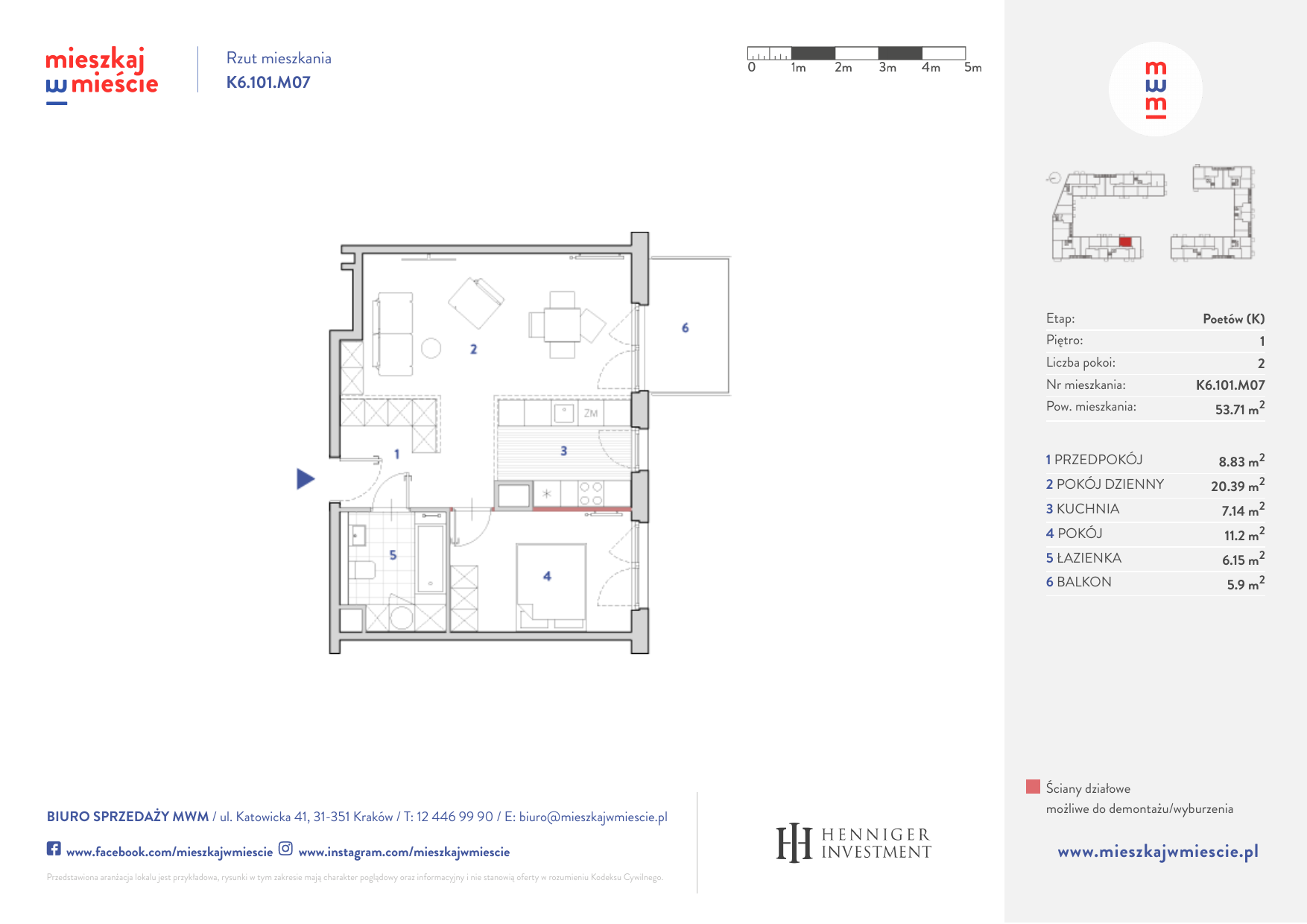 Mieszkanie 53,74 m², piętro 1, oferta nr K6.101.M07, Mieszkaj w Mieście - Poetów K, Kraków, Bronowice, ul. Wizjonerów-idx