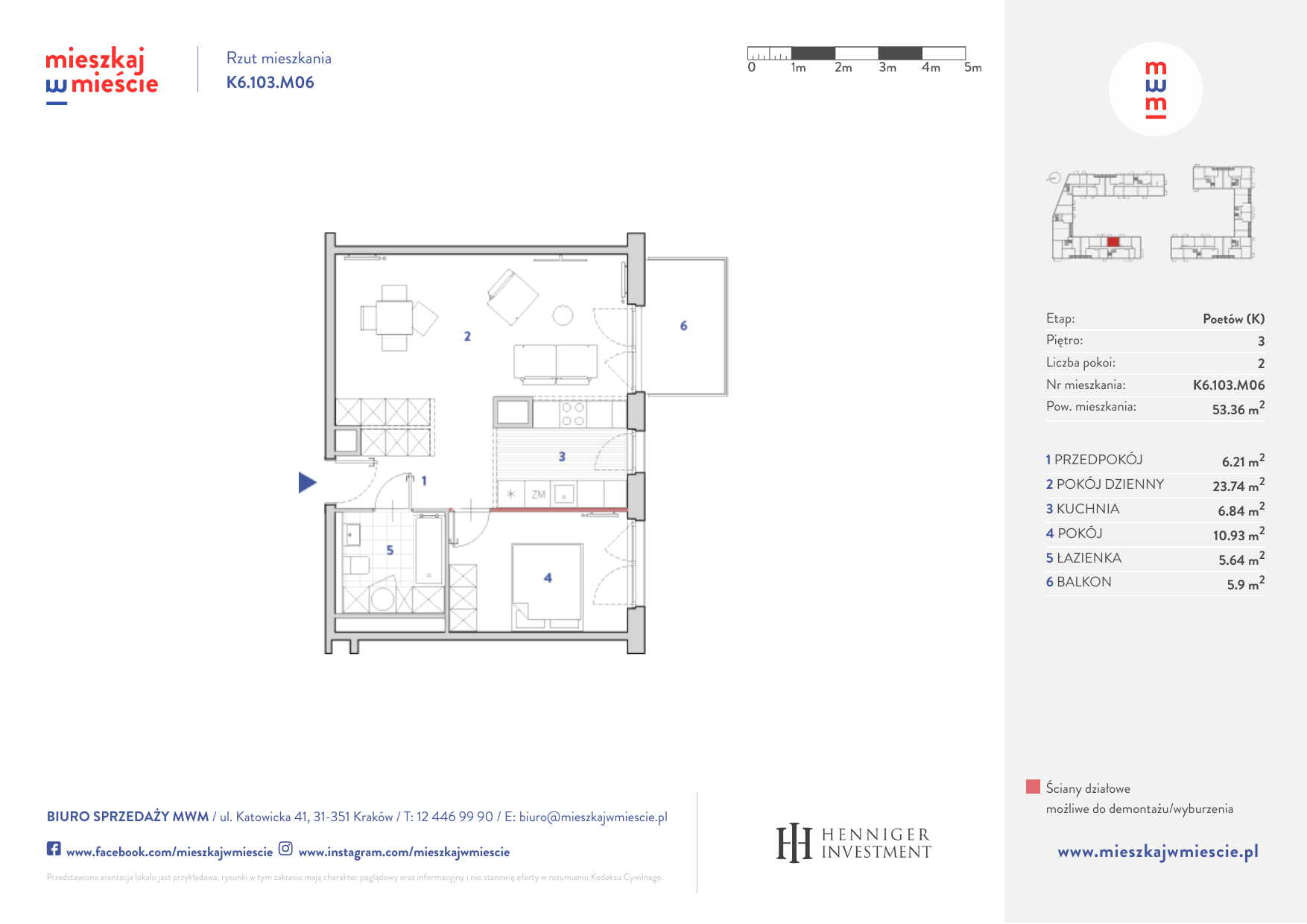 Mieszkanie 53,41 m², piętro 3, oferta nr K6.103.M06, Mieszkaj w Mieście - Poetów K, Kraków, Bronowice, ul. Wizjonerów-idx