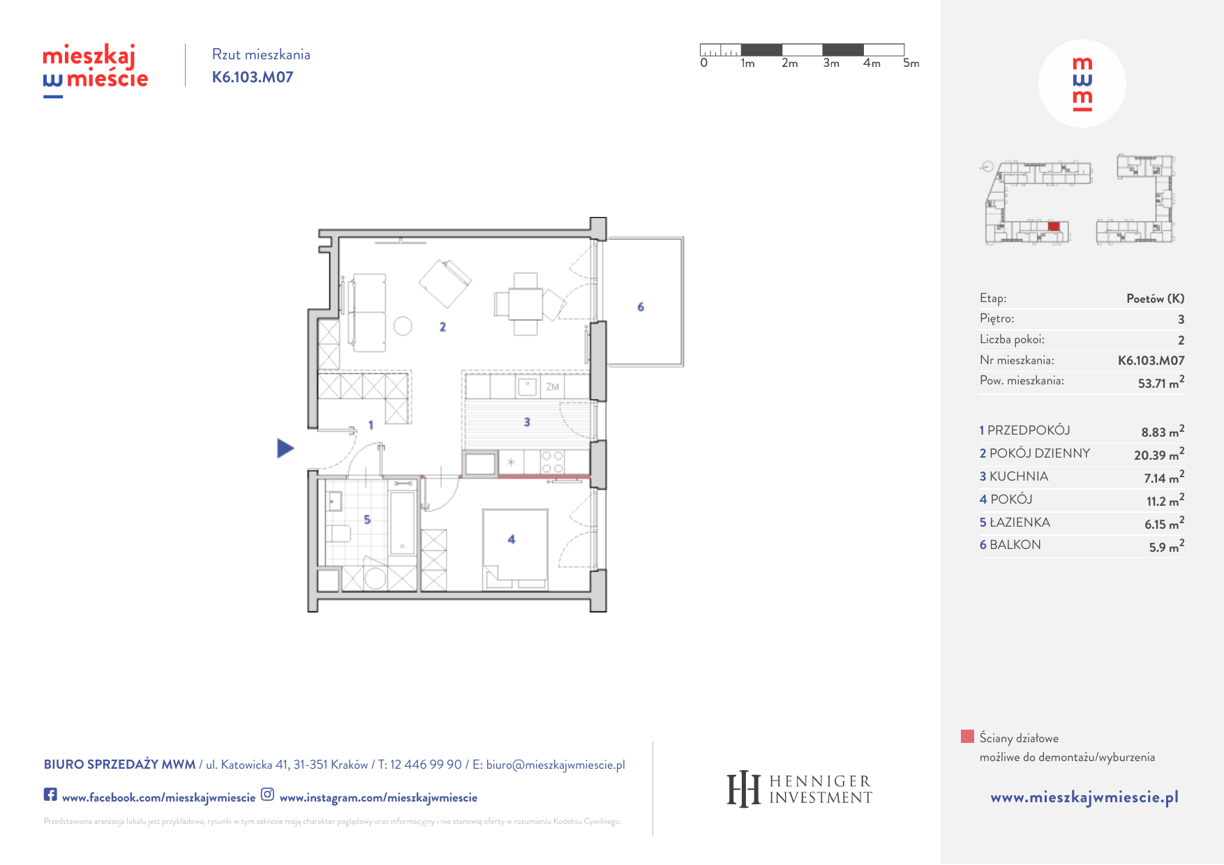 Mieszkanie 53,73 m², piętro 3, oferta nr K6.103.M07, Mieszkaj w Mieście - Poetów K, Kraków, Bronowice, ul. Wizjonerów-idx