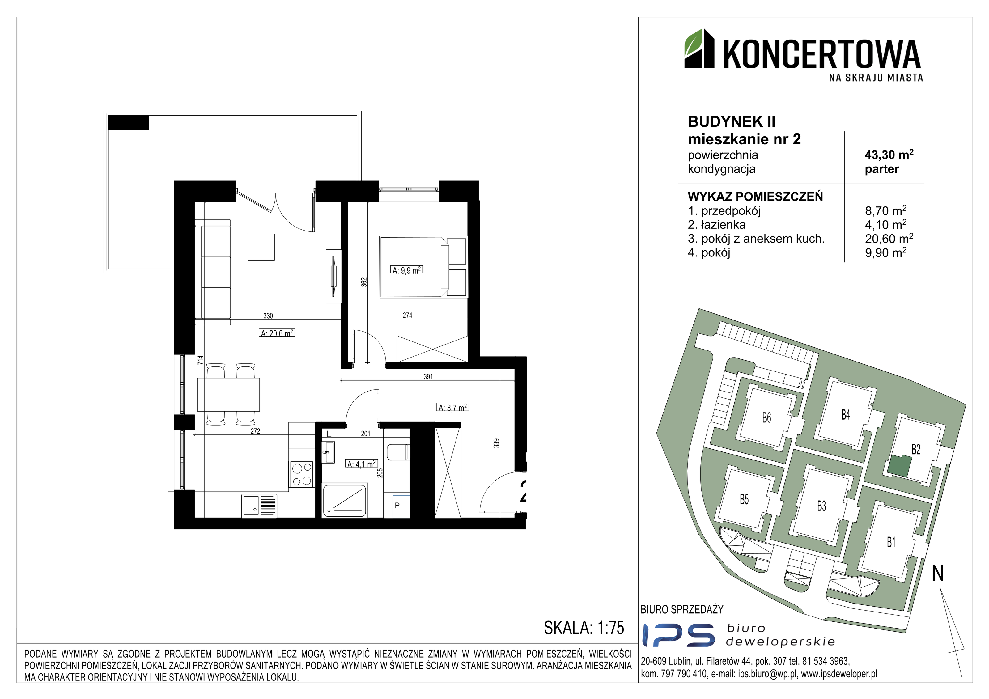 Mieszkanie 43,30 m², parter, oferta nr 2_II/2, KONCERTOWA - Na skraju miasta, Lublin, Czechów Północny, Czechów Północny,  ul. Koncertowa-idx