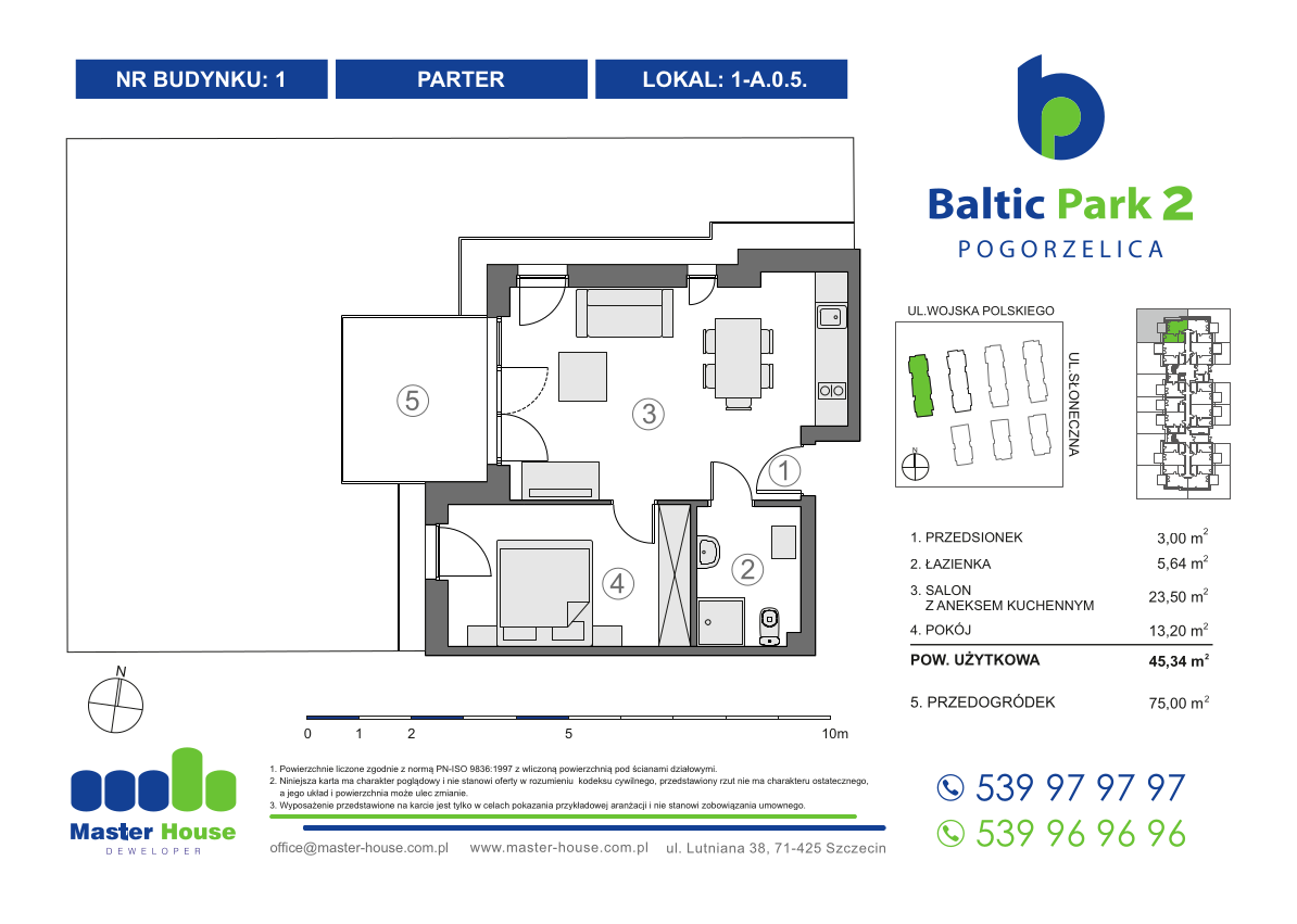 Apartament 45,34 m², parter, oferta nr 1-A.0.5, Baltic Park 2, Pogorzelica, ul. Wojska Polskiego-idx