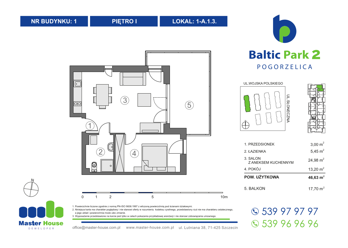 Apartament 46,63 m², piętro 1, oferta nr 1-A.1.3, Baltic Park 2, Pogorzelica, ul. Wojska Polskiego-idx