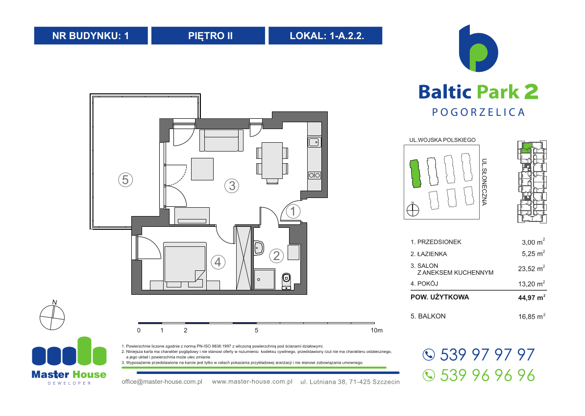 Apartament 44,97 m², piętro 2, oferta nr 1-A.2.2, Baltic Park 2, Pogorzelica, ul. Wojska Polskiego-idx