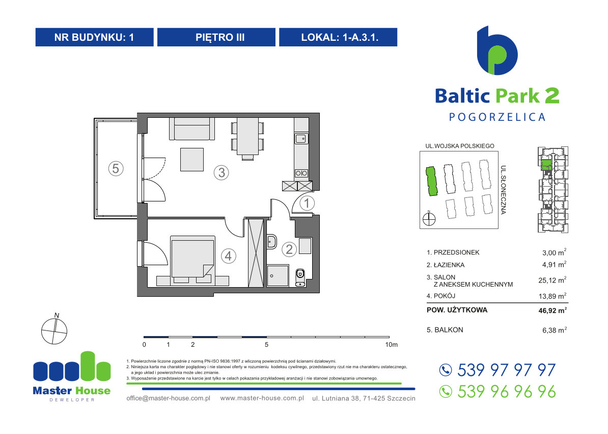 Apartament 46,92 m², piętro 3, oferta nr 1-A.3.1, Baltic Park 2, Pogorzelica, ul. Wojska Polskiego-idx