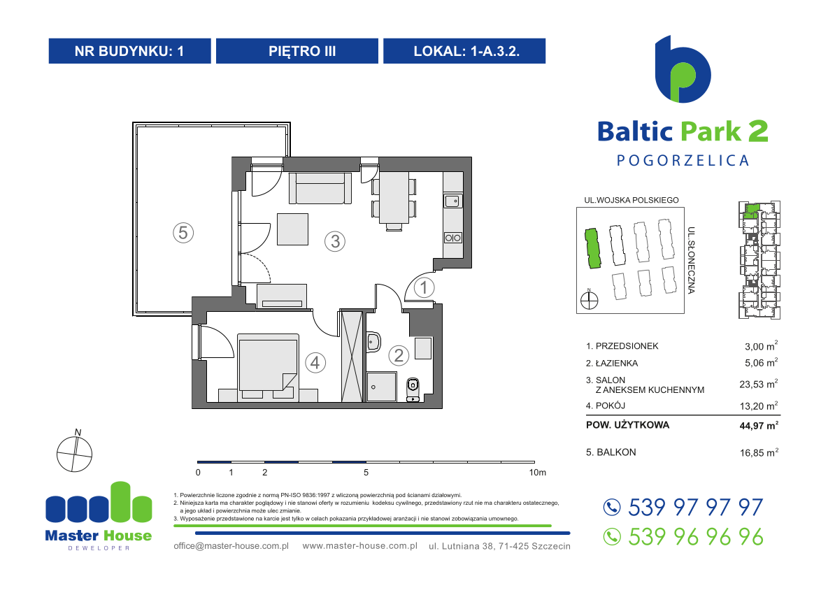 Apartament 44,79 m², piętro 3, oferta nr 1-A.3.2, Baltic Park 2, Pogorzelica, ul. Wojska Polskiego-idx