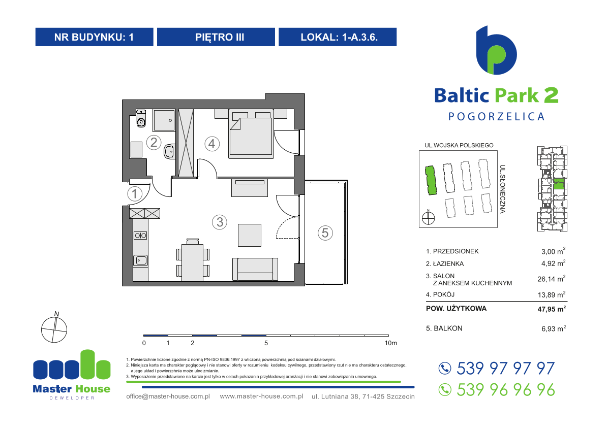 Apartament 47,95 m², piętro 3, oferta nr 1-A.3.6, Baltic Park 2, Pogorzelica, ul. Wojska Polskiego-idx