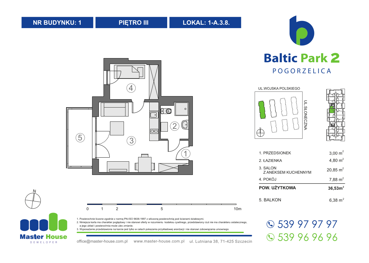 Apartament 36,53 m², piętro 3, oferta nr 1-A.3.8, Baltic Park 2, Pogorzelica, ul. Wojska Polskiego-idx