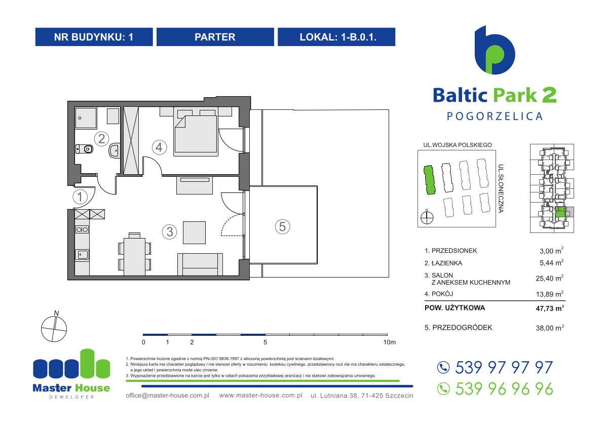 Apartament 47,73 m², parter, oferta nr 1-B.0.1, Baltic Park 2, Pogorzelica, ul. Wojska Polskiego-idx