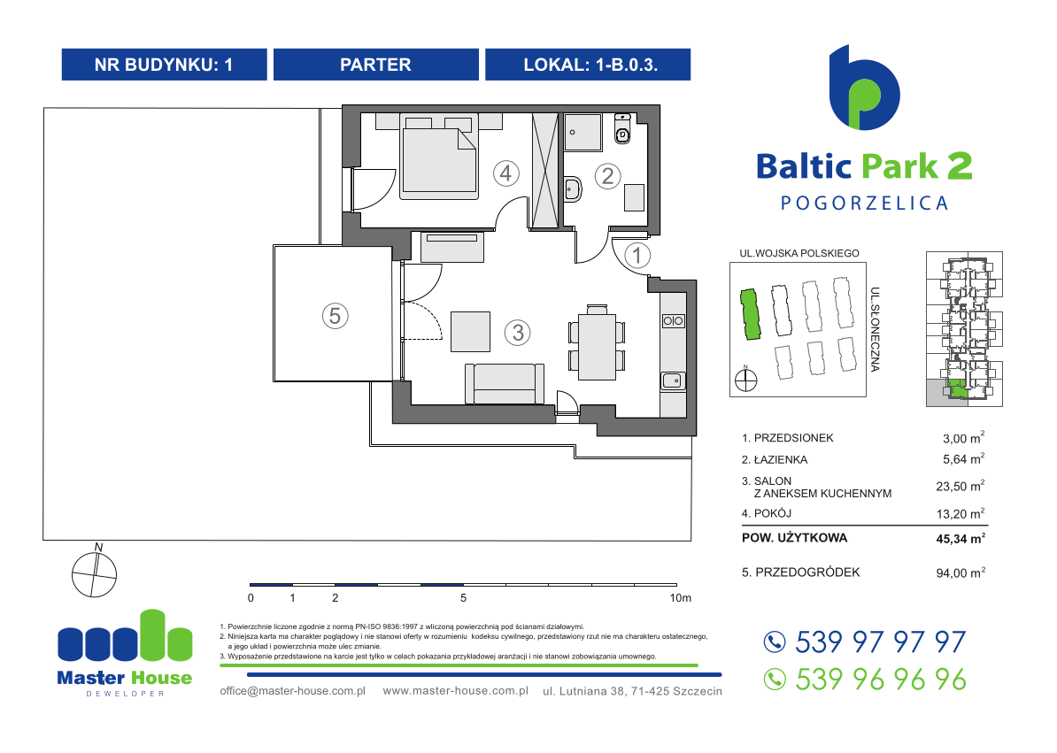 Apartament 45,34 m², parter, oferta nr 1-B.0.3, Baltic Park 2, Pogorzelica, ul. Wojska Polskiego-idx