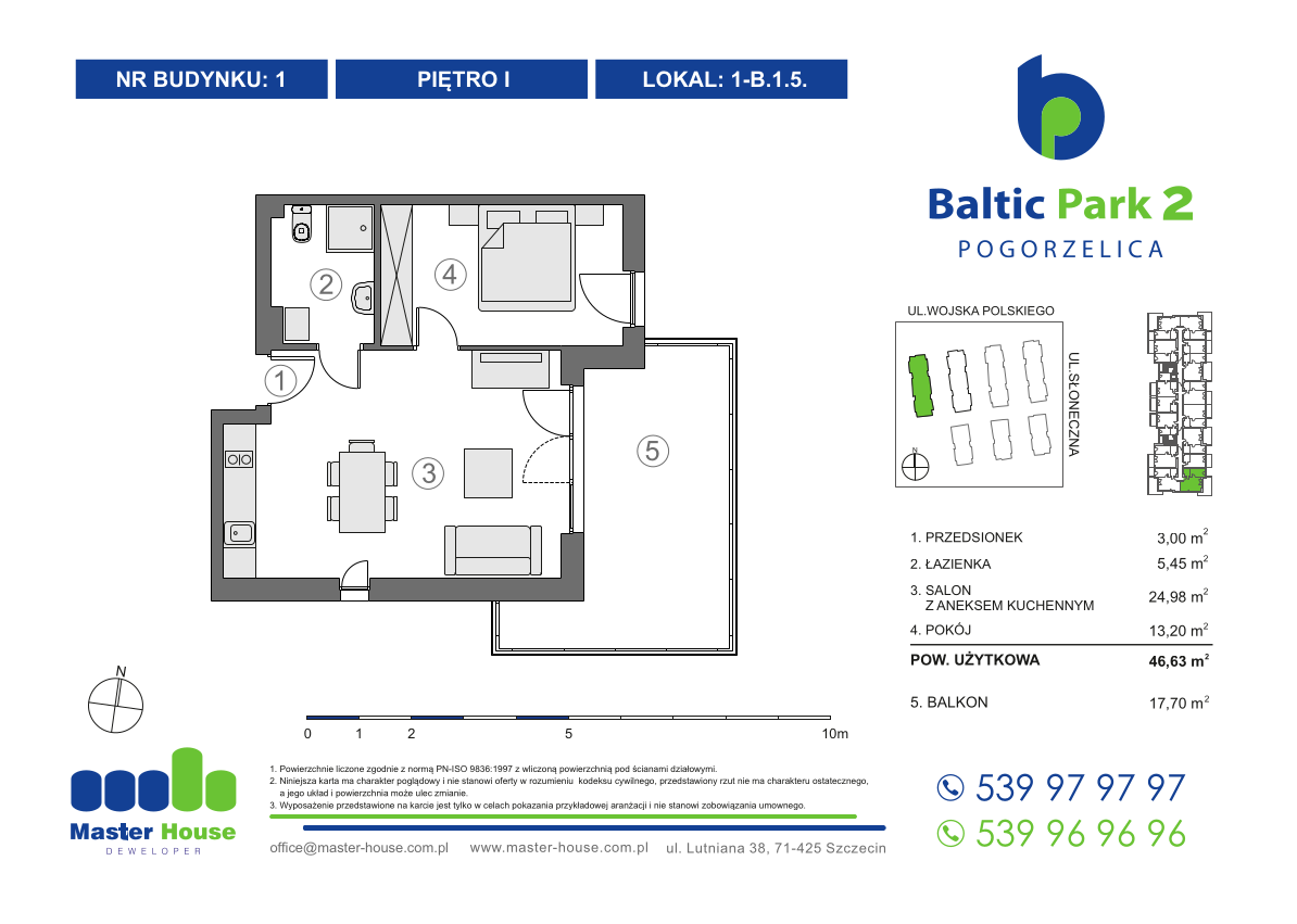 Apartament 46,63 m², piętro 1, oferta nr 1-B.1.5, Baltic Park 2, Pogorzelica, ul. Wojska Polskiego-idx