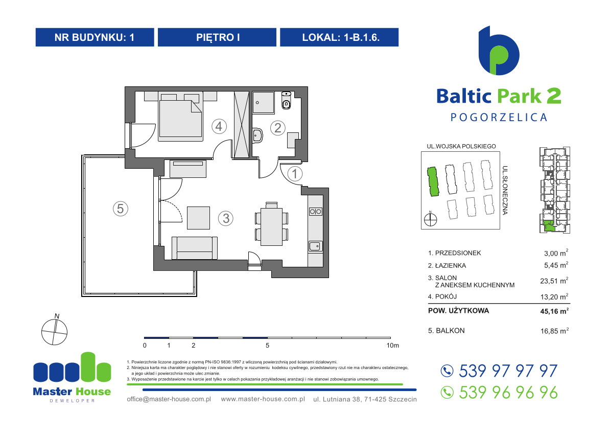 Apartament 45,16 m², piętro 1, oferta nr 1-B.1.6, Baltic Park 2, Pogorzelica, ul. Wojska Polskiego-idx