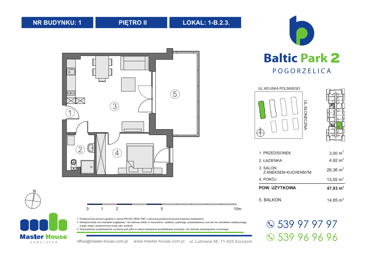 Apartament 47,83 m², piętro 2, oferta nr 1-B.2.3, Baltic Park 2, Pogorzelica, ul. Wojska Polskiego-idx