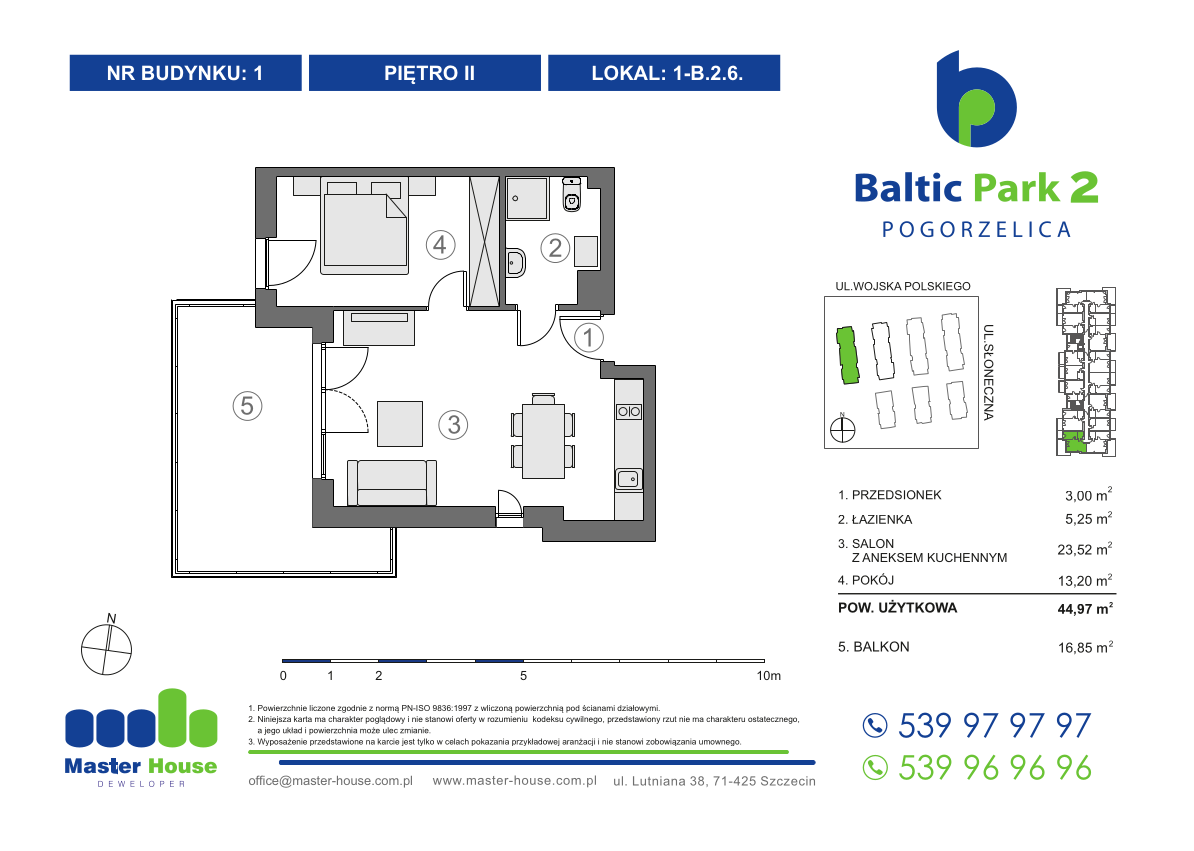 Apartament 44,97 m², piętro 2, oferta nr 1-B.2.6, Baltic Park 2, Pogorzelica, ul. Wojska Polskiego-idx