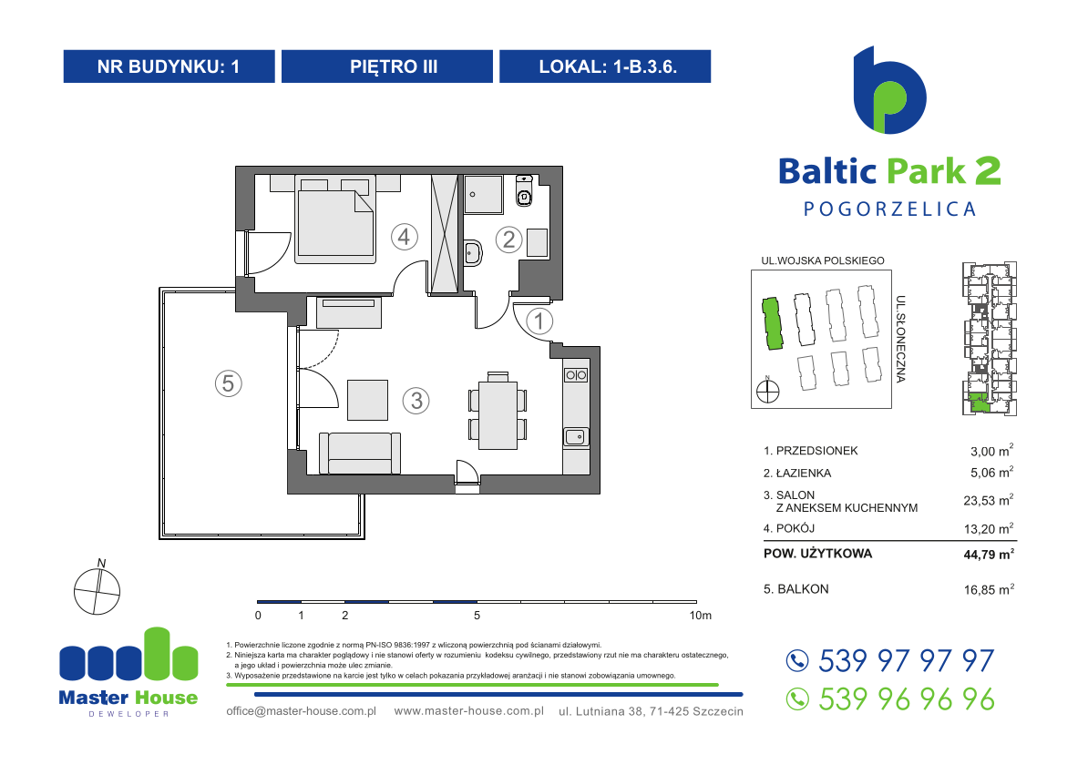 Apartament 44,79 m², piętro 3, oferta nr 1-B.3.6, Baltic Park 2, Pogorzelica, ul. Wojska Polskiego-idx