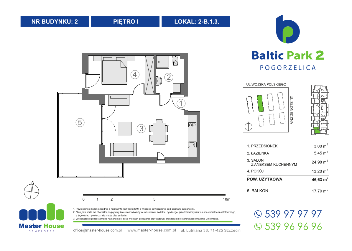 Apartament 46,63 m², piętro 1, oferta nr 2-B.1.3, Baltic Park 2, Pogorzelica, ul. Wojska Polskiego-idx