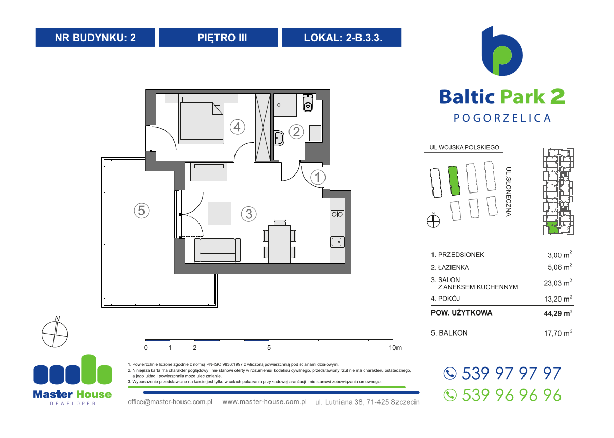 Apartament 44,29 m², piętro 3, oferta nr 2-B.3.3, Baltic Park 2, Pogorzelica, ul. Wojska Polskiego-idx