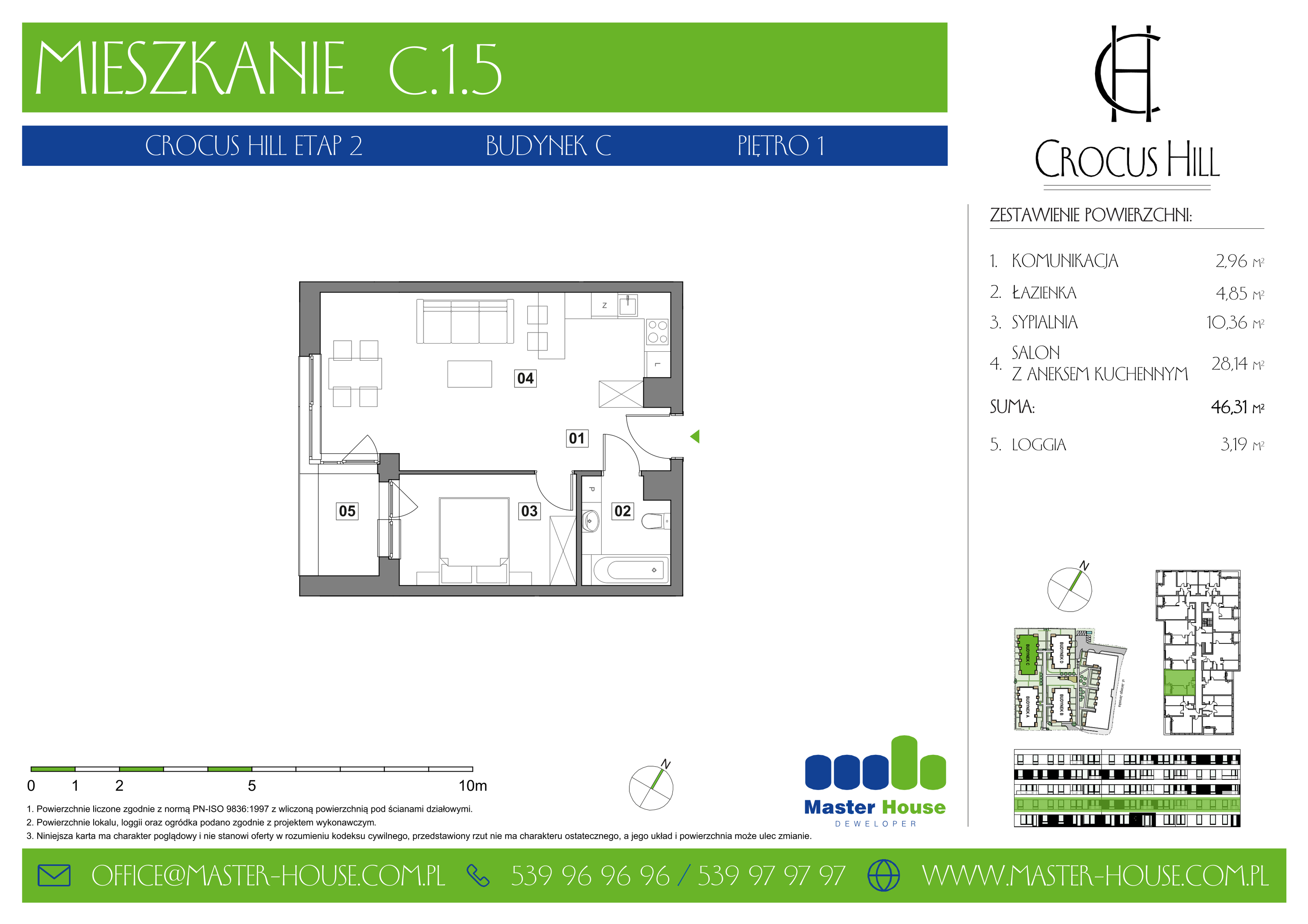 Mieszkanie 46,31 m², piętro 1, oferta nr C.1.5, Crocus Hill, Szczecin, Śródmieście, ul. Jerzego Janosika 2, 2A, 3, 3A-idx