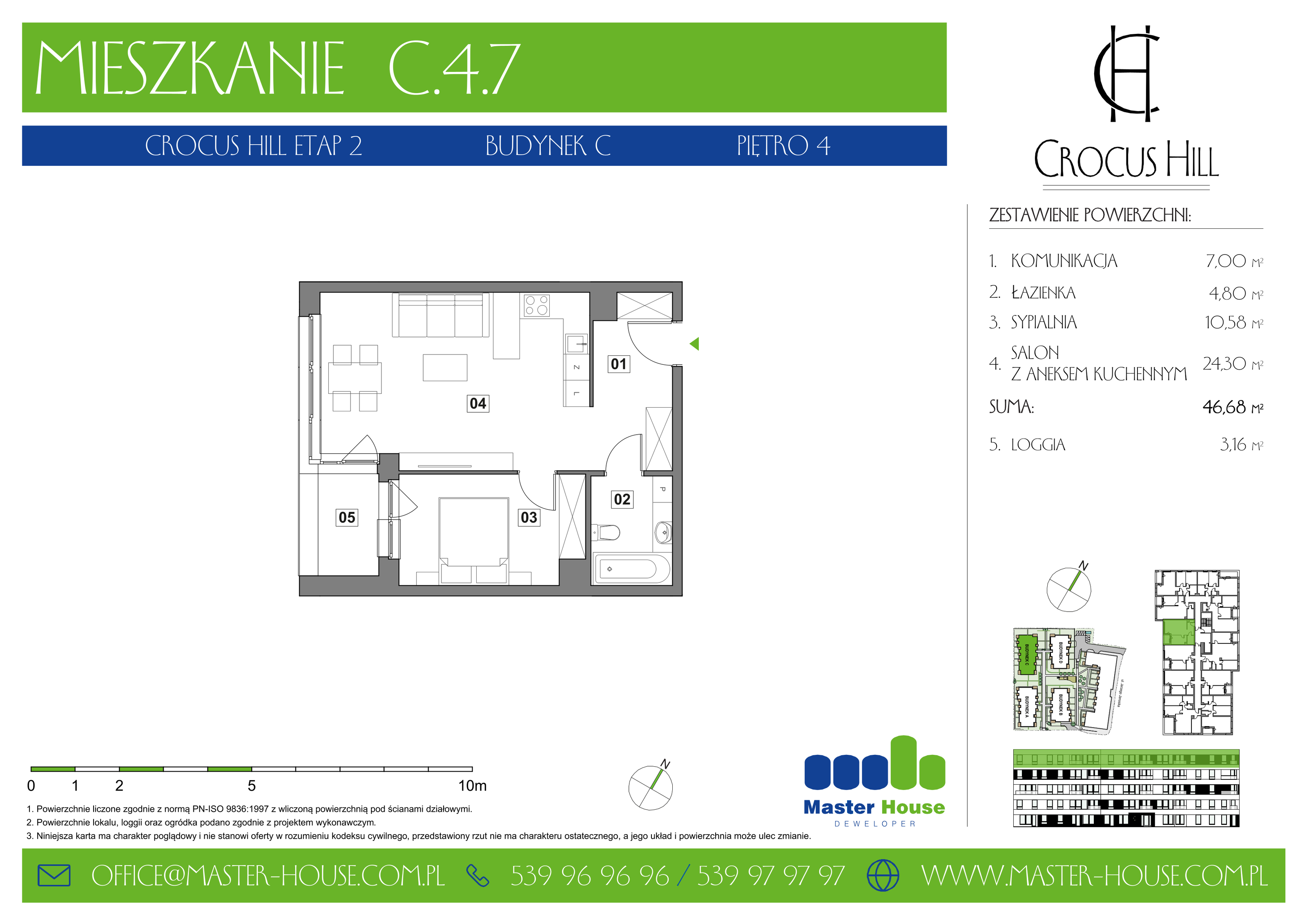 Mieszkanie 46,68 m², piętro 4, oferta nr C.4.7, Crocus Hill, Szczecin, Śródmieście, ul. Jerzego Janosika 2, 2A, 3, 3A-idx