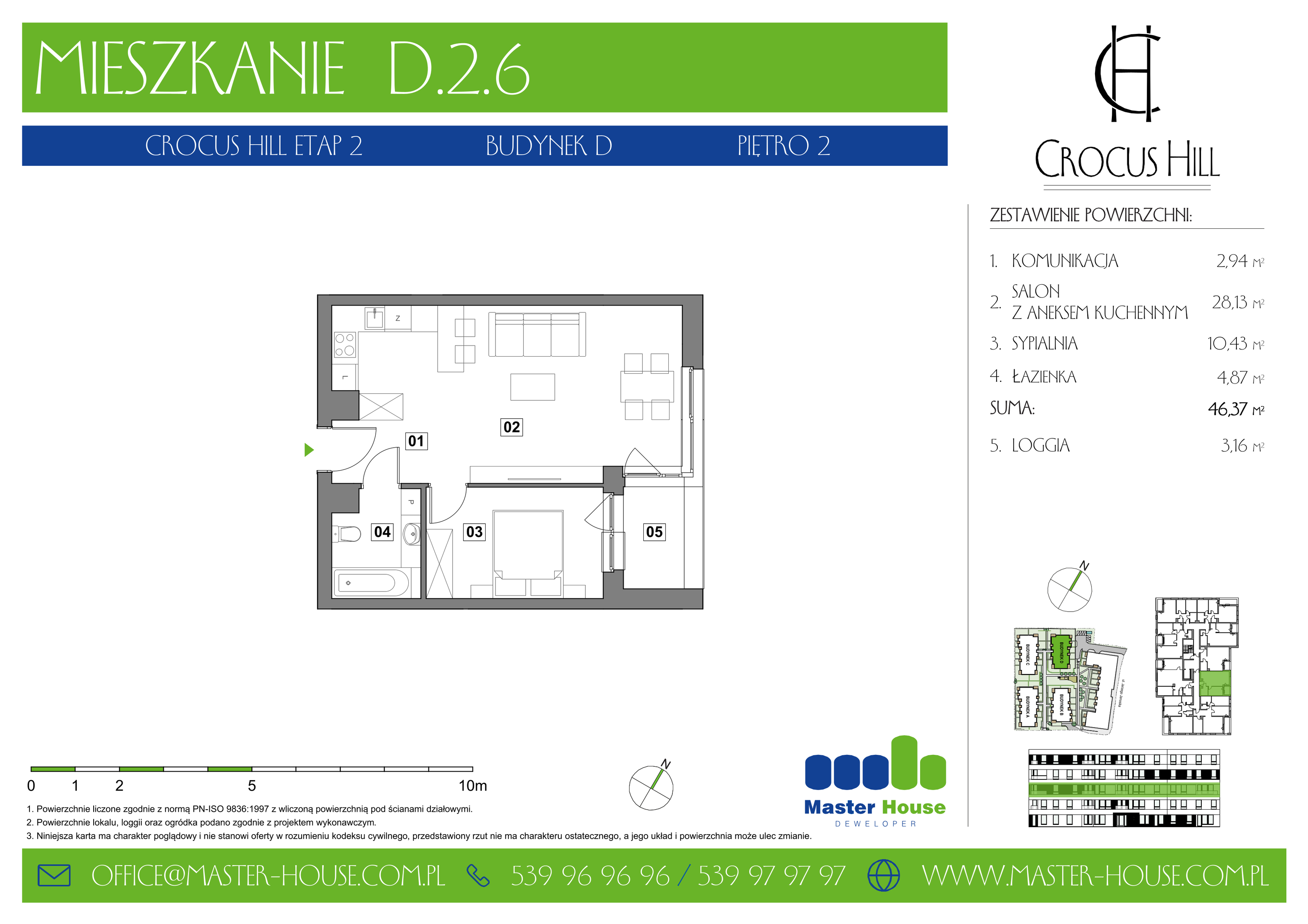 Mieszkanie 46,37 m², piętro 2, oferta nr D.2.6, Crocus Hill, Szczecin, Śródmieście, ul. Jerzego Janosika 2, 2A, 3, 3A-idx