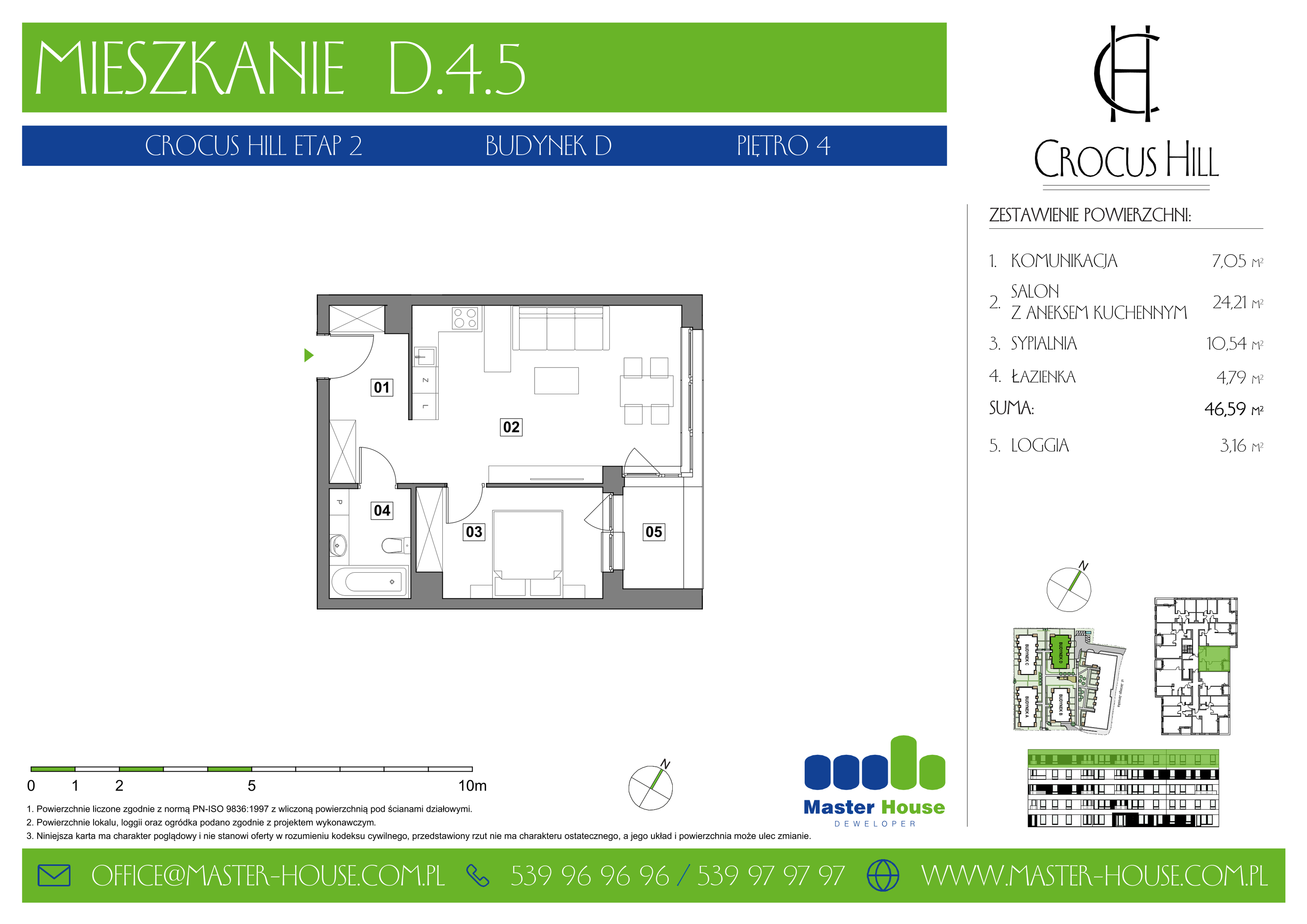 Mieszkanie 46,59 m², piętro 4, oferta nr D.4.5, Crocus Hill, Szczecin, Śródmieście, ul. Jerzego Janosika 2, 2A, 3, 3A-idx