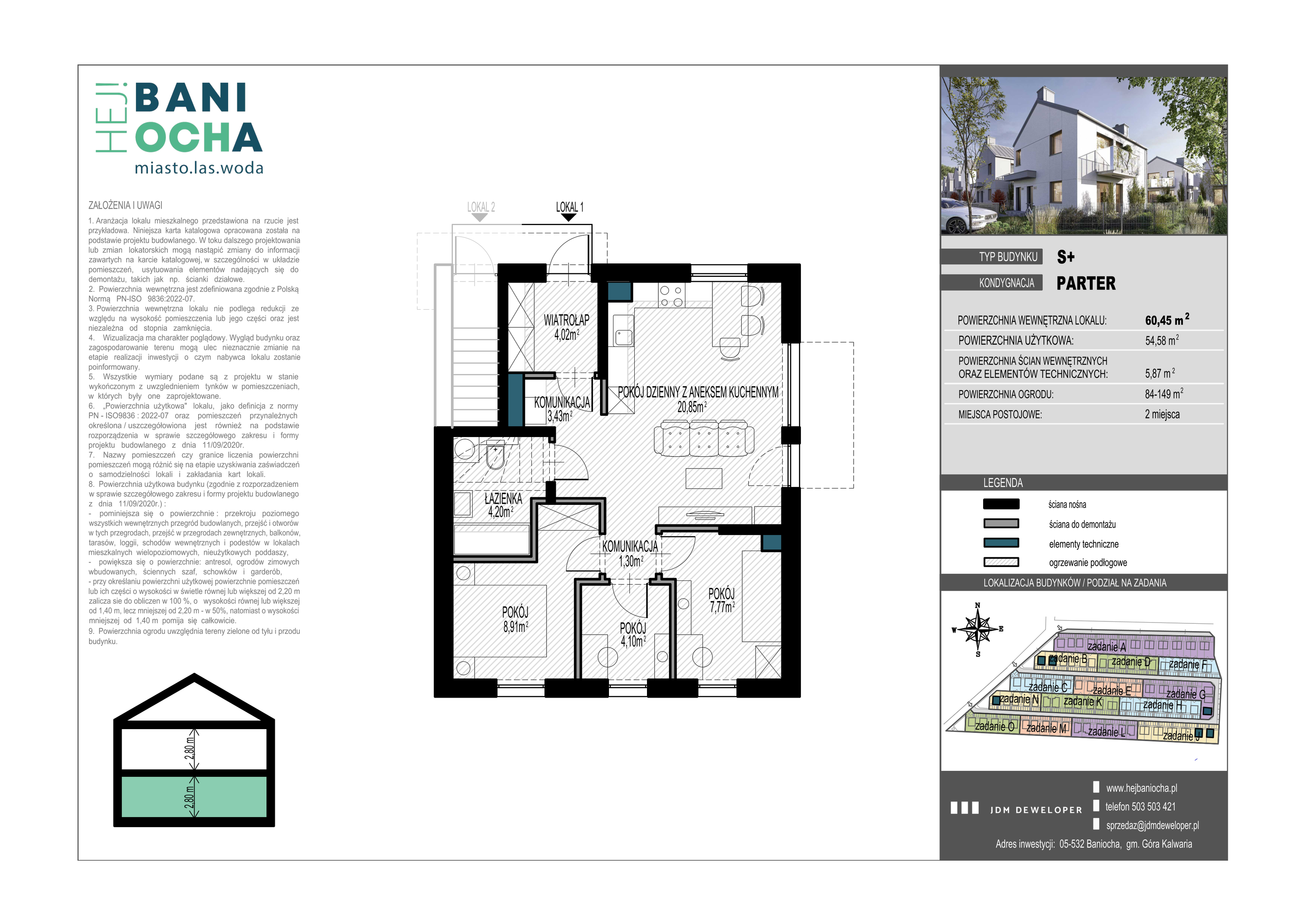 Mieszkanie 60,00 m², parter, oferta nr B1.1, Hej! Baniocha Zadanie B, Baniocha, wjazd od ul. Spokojnej-idx