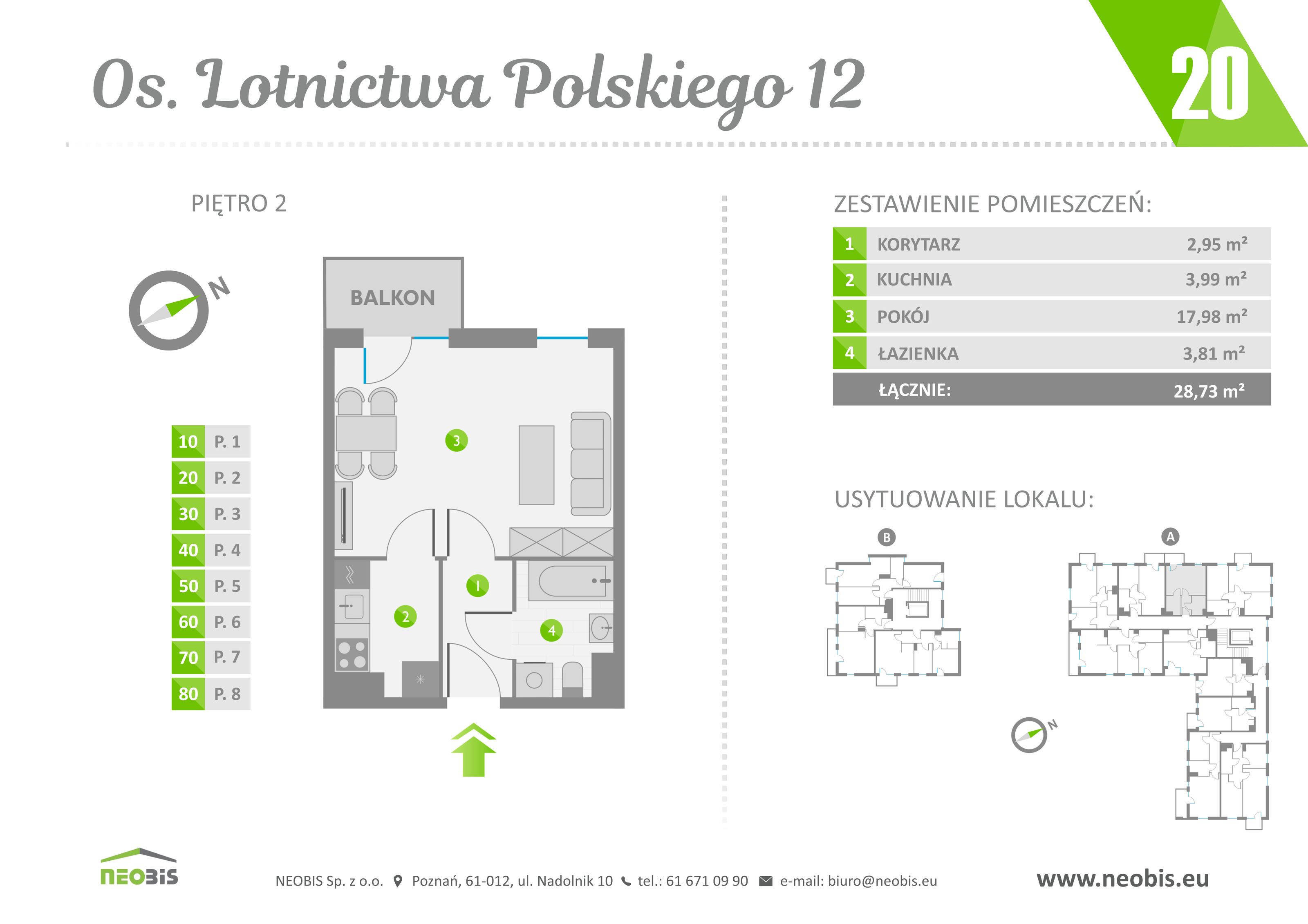 Mieszkanie 28,73 m², piętro 2, oferta nr 20, Osiedle Lotnictwa Polskiego 12, Poznań, Ogrody, Ogrody, ul. Lotnictwa Polskiego 12-idx