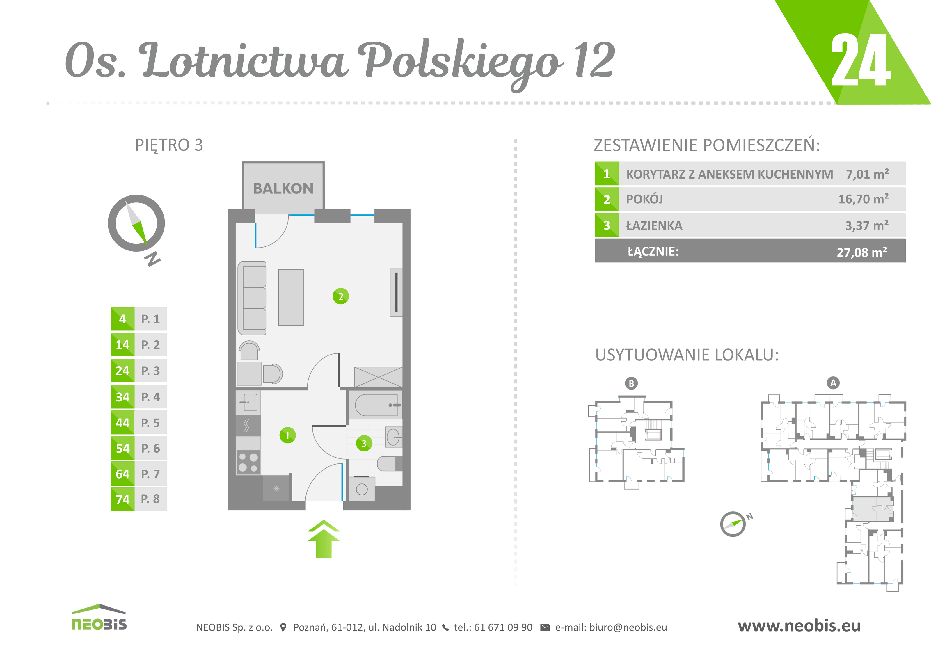 Mieszkanie 27,08 m², piętro 3, oferta nr 24, Osiedle Lotnictwa Polskiego 12, Poznań, Ogrody, Ogrody, ul. Lotnictwa Polskiego 12-idx