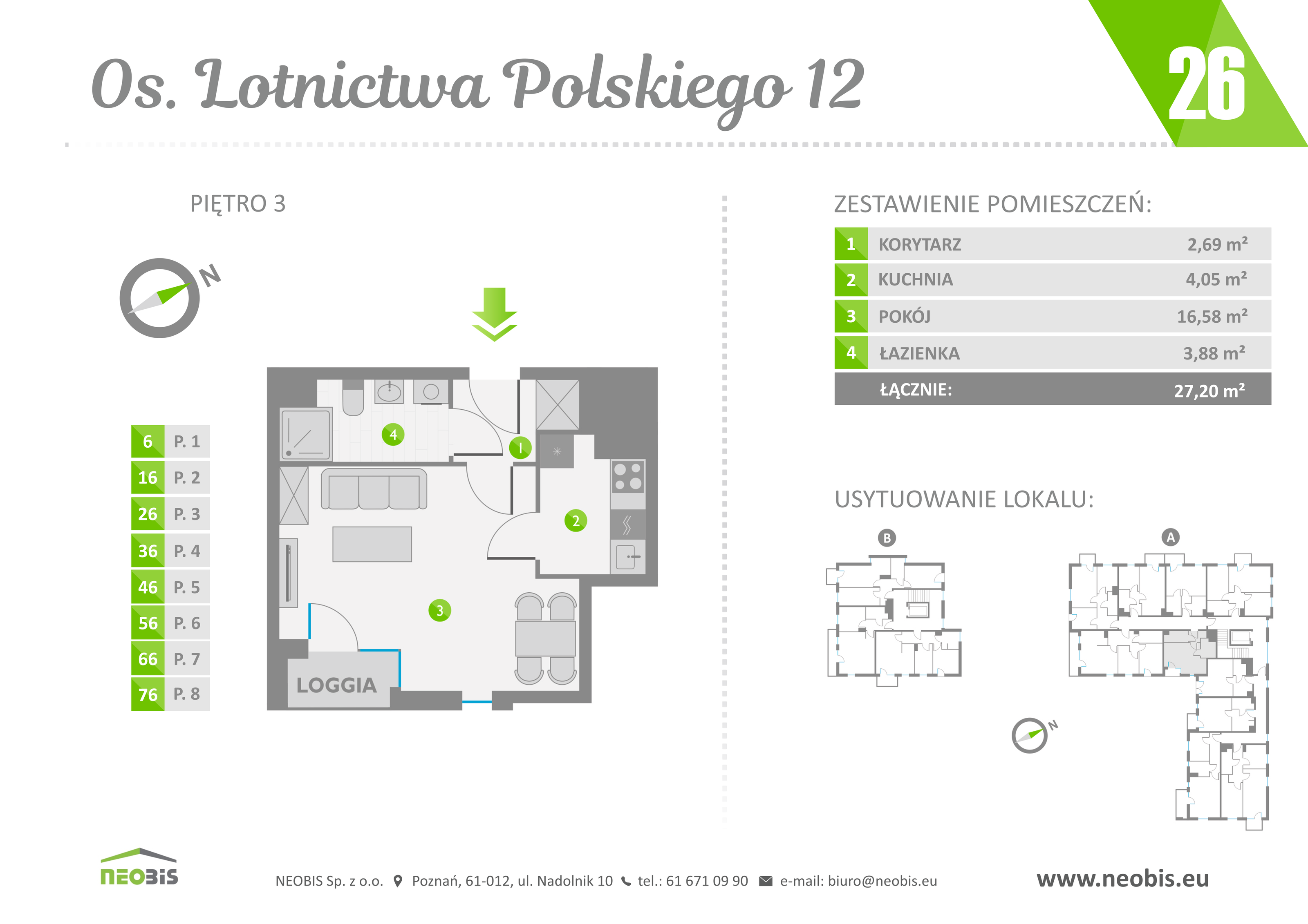 Mieszkanie 27,20 m², piętro 3, oferta nr 26, Osiedle Lotnictwa Polskiego 12, Poznań, Ogrody, Ogrody, ul. Lotnictwa Polskiego 12-idx