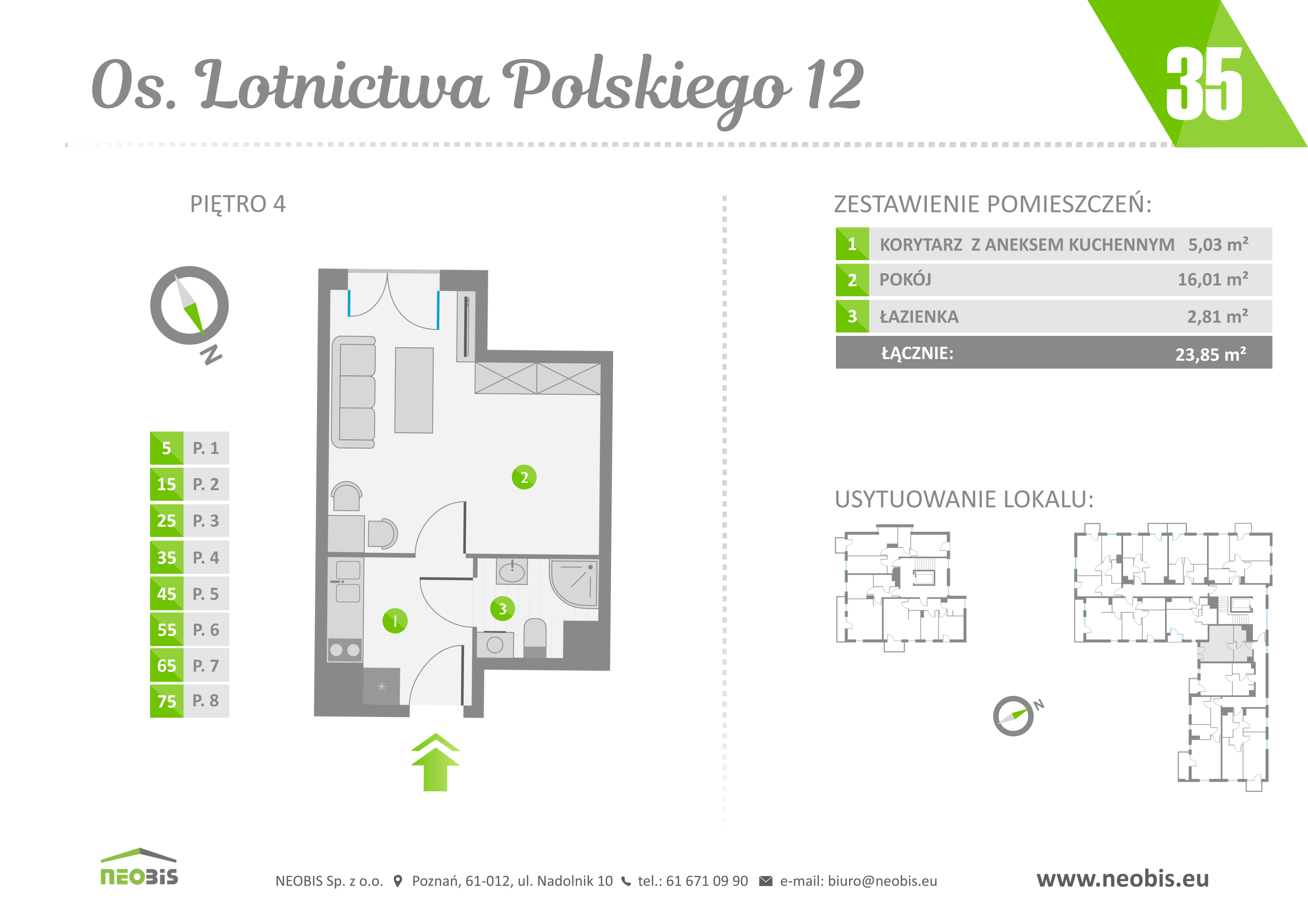 Mieszkanie 23,85 m², piętro 4, oferta nr 35, Osiedle Lotnictwa Polskiego 12, Poznań, Ogrody, Ogrody, ul. Lotnictwa Polskiego 12-idx