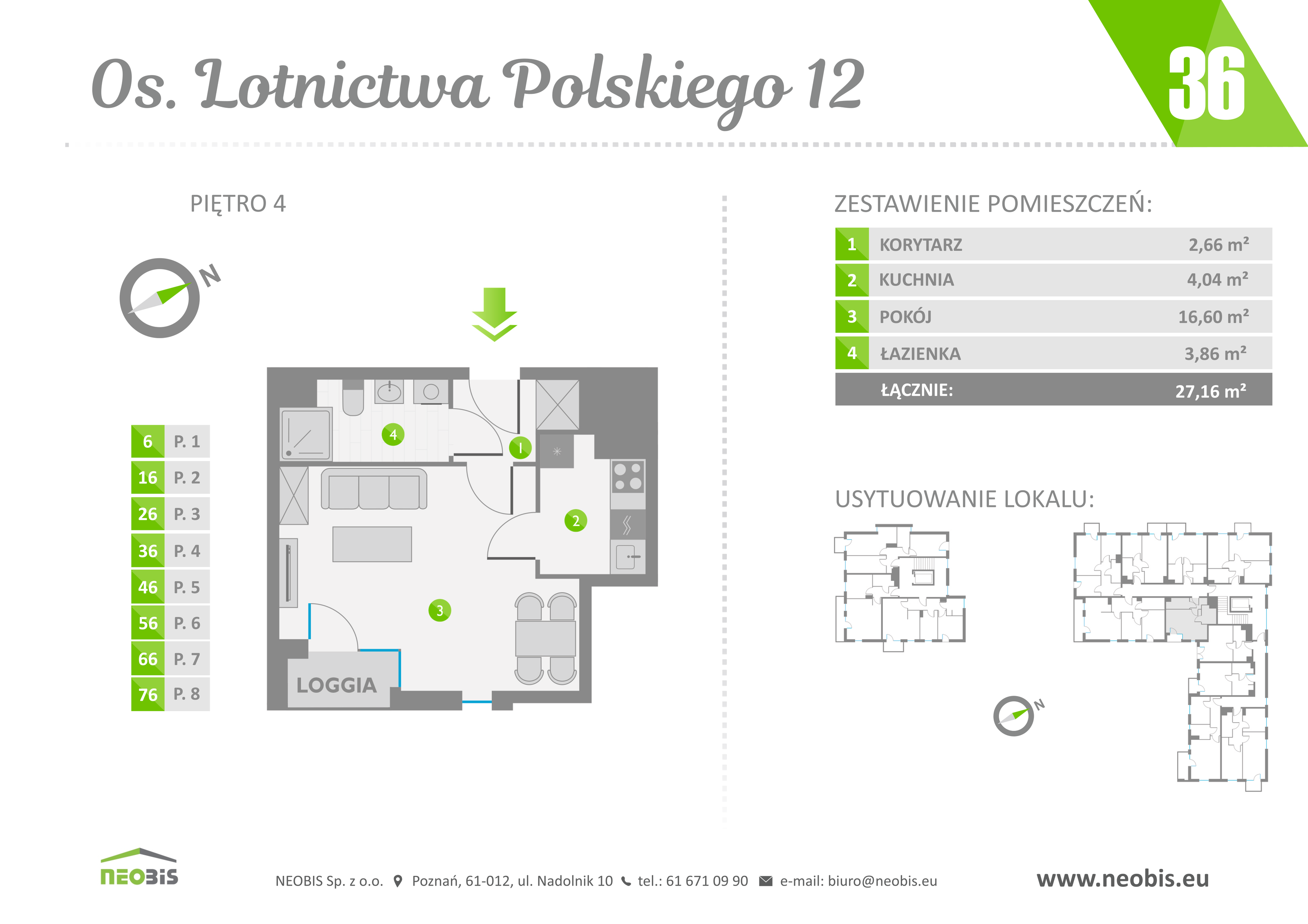 Mieszkanie 27,16 m², piętro 4, oferta nr 36, Osiedle Lotnictwa Polskiego 12, Poznań, Ogrody, Ogrody, ul. Lotnictwa Polskiego 12-idx