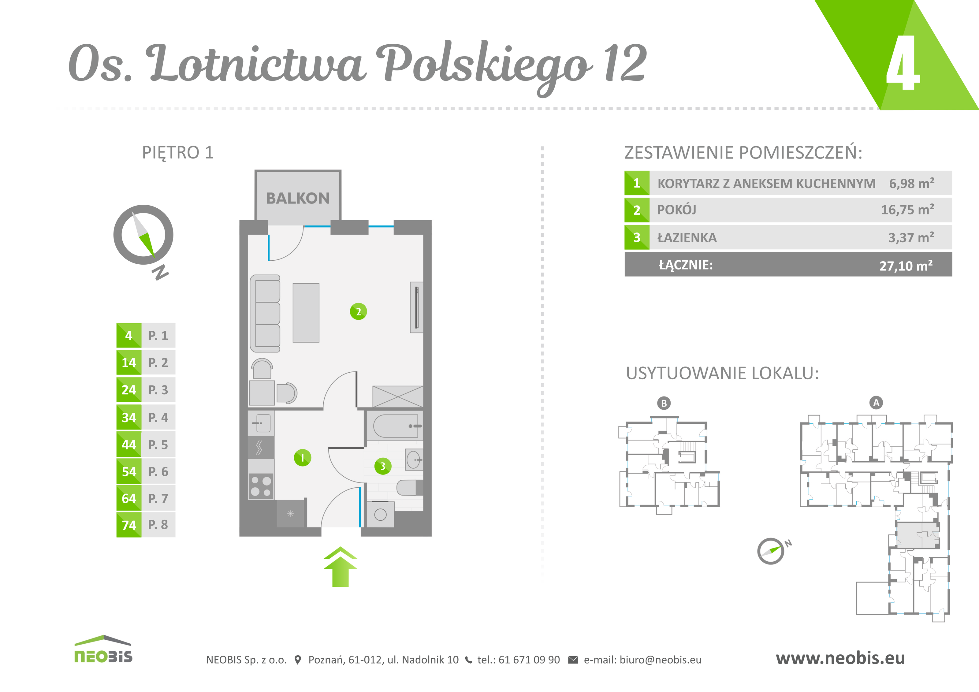 Mieszkanie 27,10 m², piętro 1, oferta nr 4, Osiedle Lotnictwa Polskiego 12, Poznań, Ogrody, Ogrody, ul. Lotnictwa Polskiego 12-idx