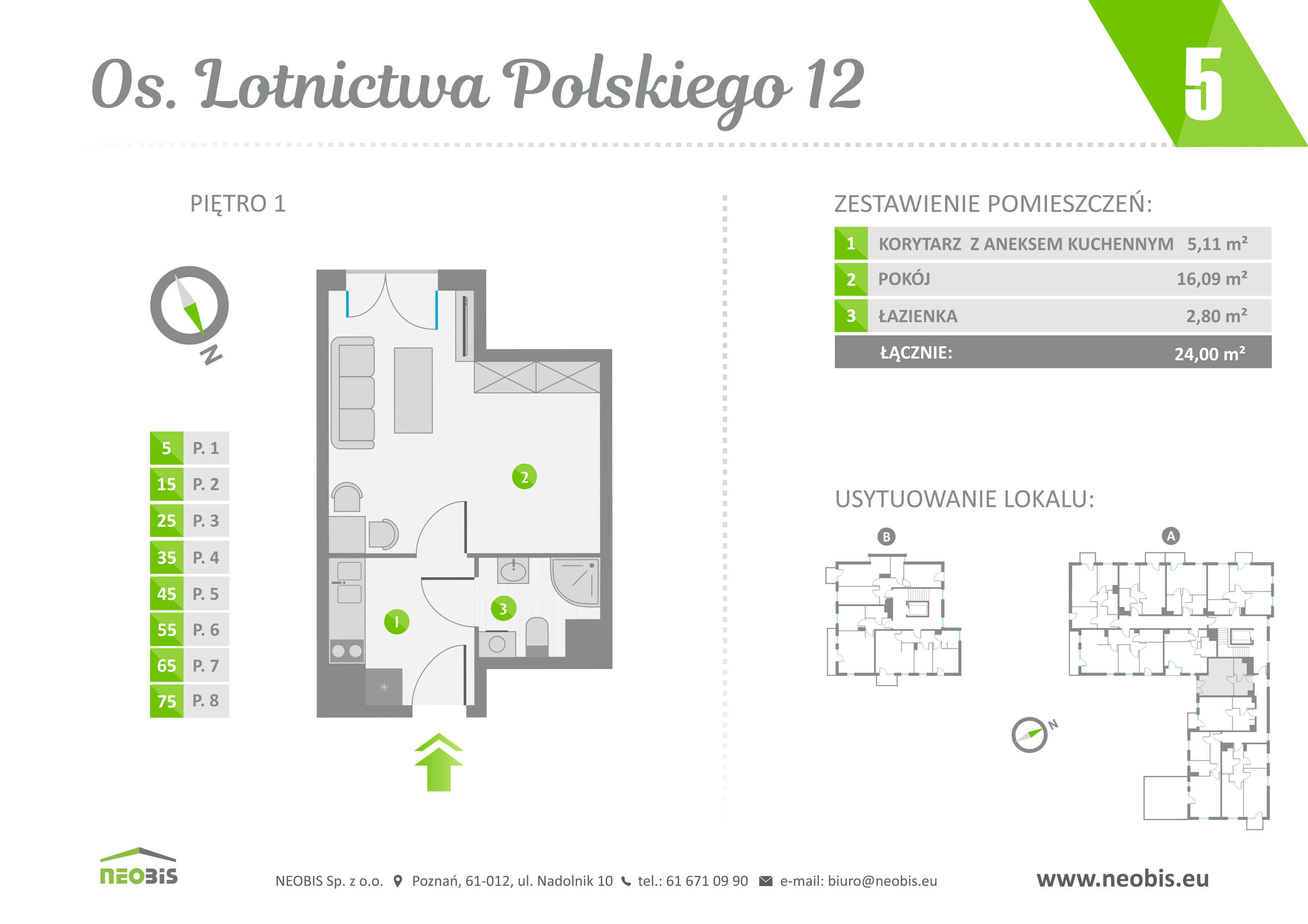 Mieszkanie 24,00 m², piętro 1, oferta nr 5, Osiedle Lotnictwa Polskiego 12, Poznań, Ogrody, Ogrody, ul. Lotnictwa Polskiego 12-idx