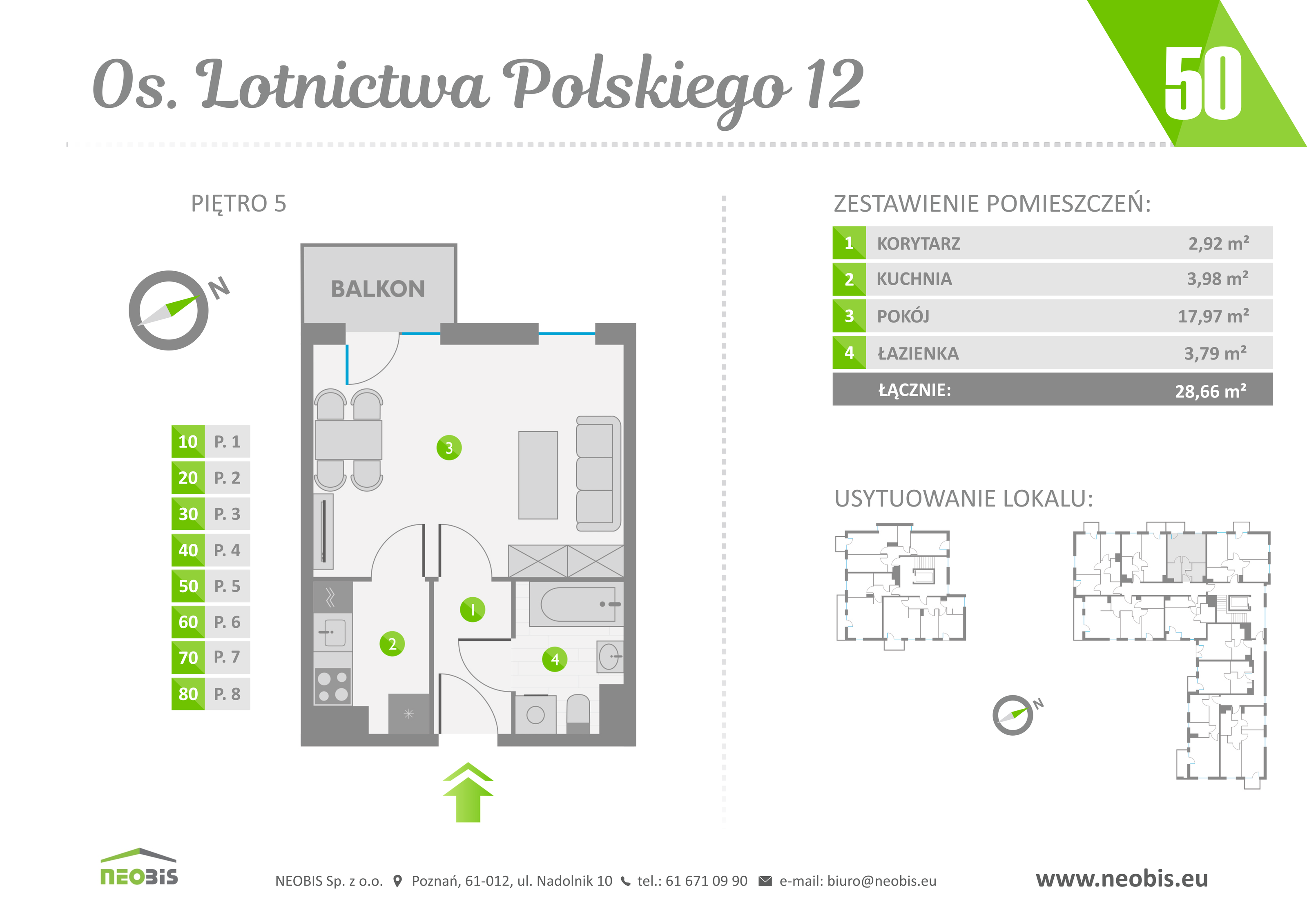 Mieszkanie 28,66 m², piętro 5, oferta nr 50, Osiedle Lotnictwa Polskiego 12, Poznań, Ogrody, Ogrody, ul. Lotnictwa Polskiego 12-idx