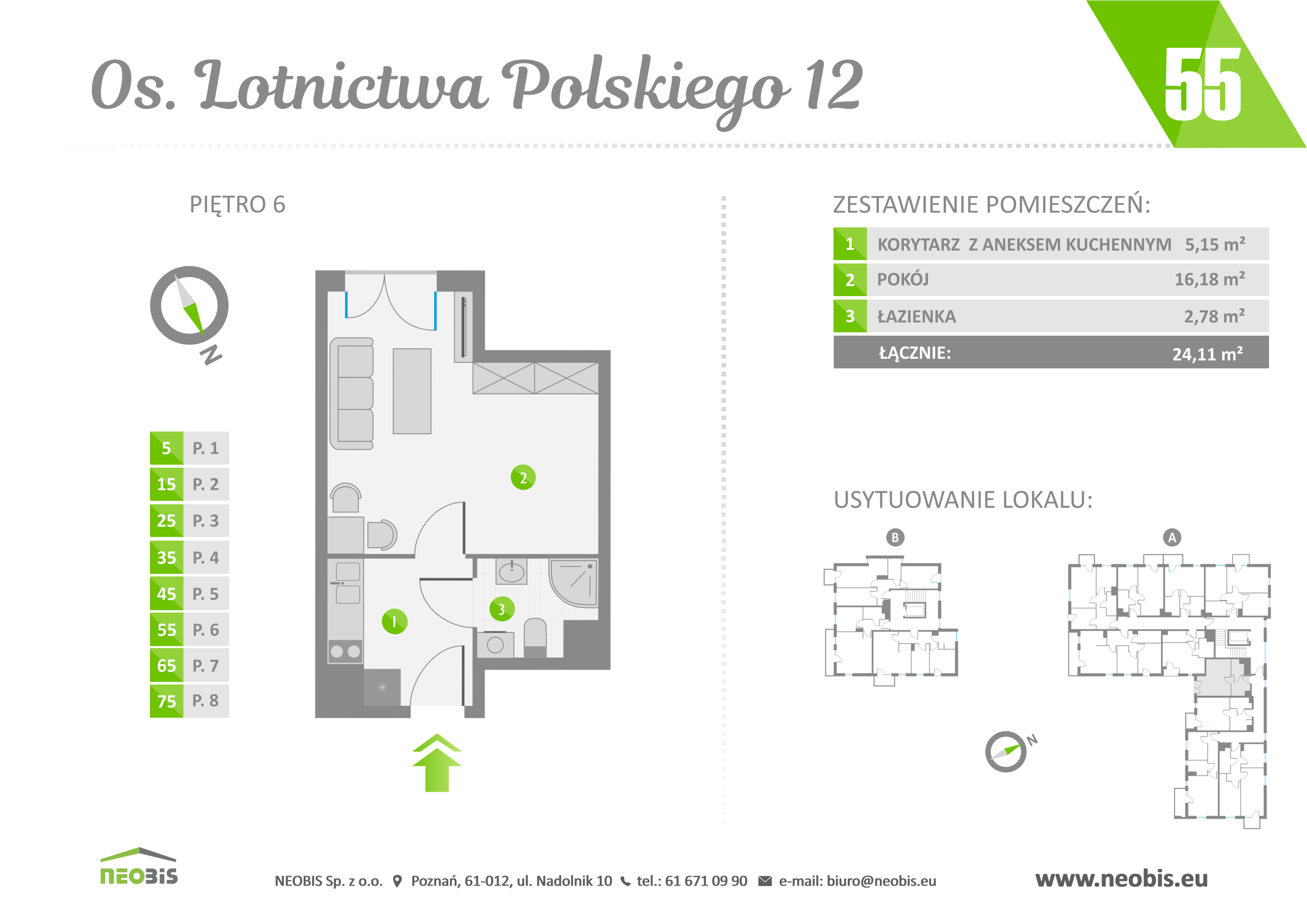 Mieszkanie 24,11 m², piętro 6, oferta nr 55, Osiedle Lotnictwa Polskiego 12, Poznań, Ogrody, Ogrody, ul. Lotnictwa Polskiego 12-idx