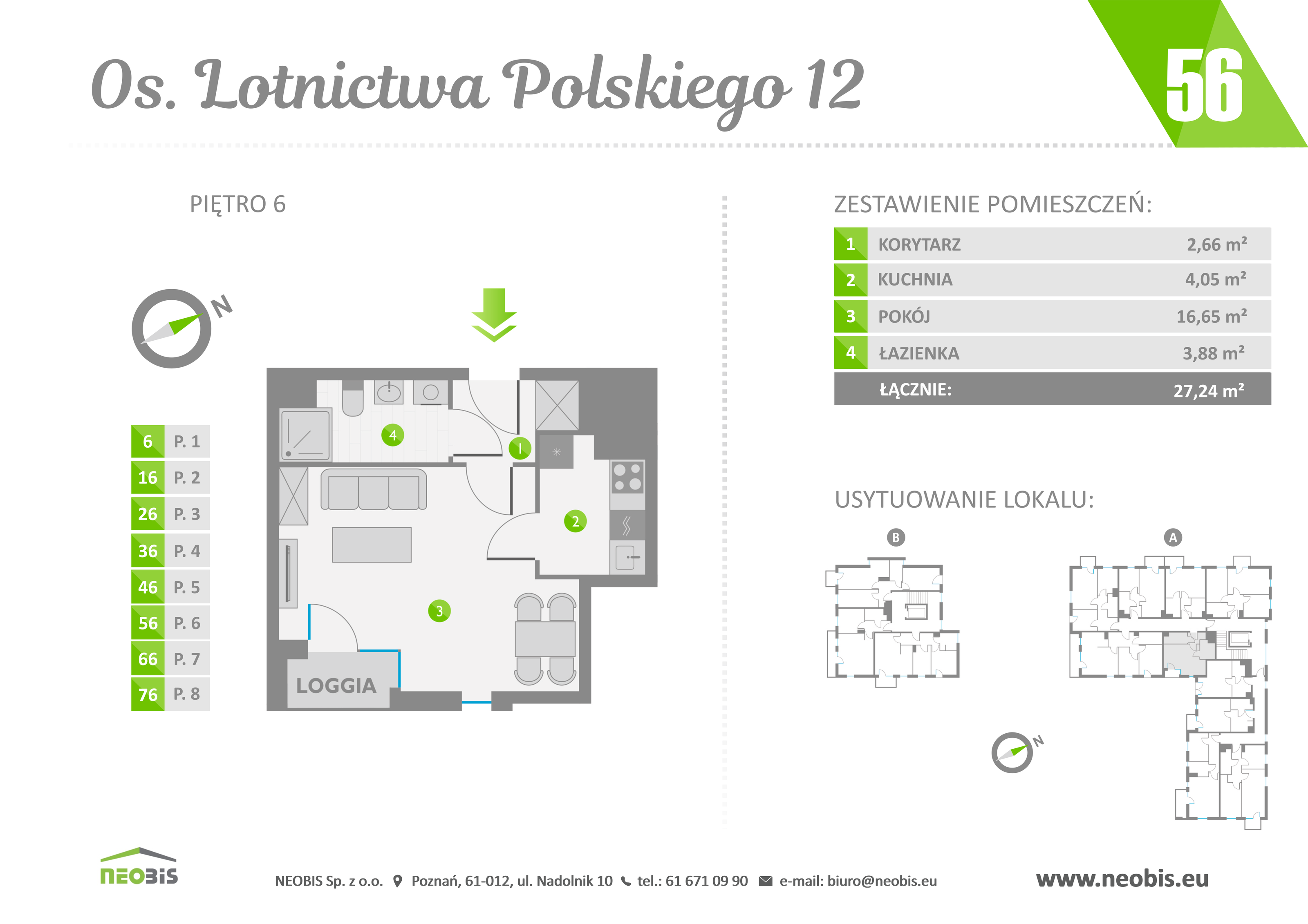 Mieszkanie 27,24 m², piętro 6, oferta nr 56, Osiedle Lotnictwa Polskiego 12, Poznań, Ogrody, Ogrody, ul. Lotnictwa Polskiego 12-idx