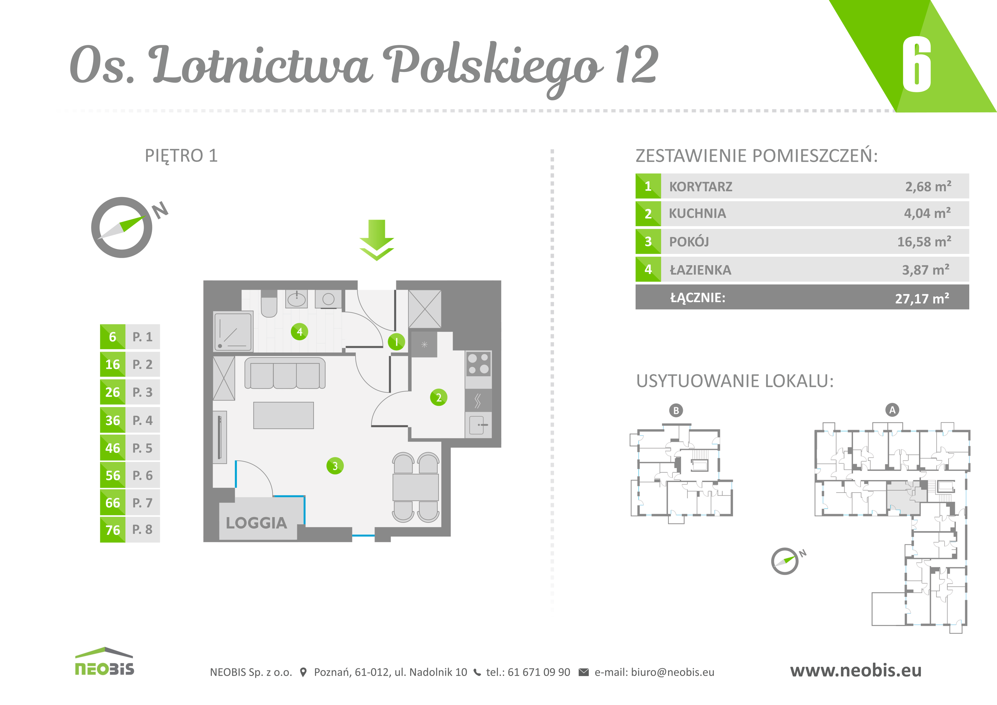 Mieszkanie 27,17 m², piętro 1, oferta nr 6, Osiedle Lotnictwa Polskiego 12, Poznań, Ogrody, Ogrody, ul. Lotnictwa Polskiego 12-idx