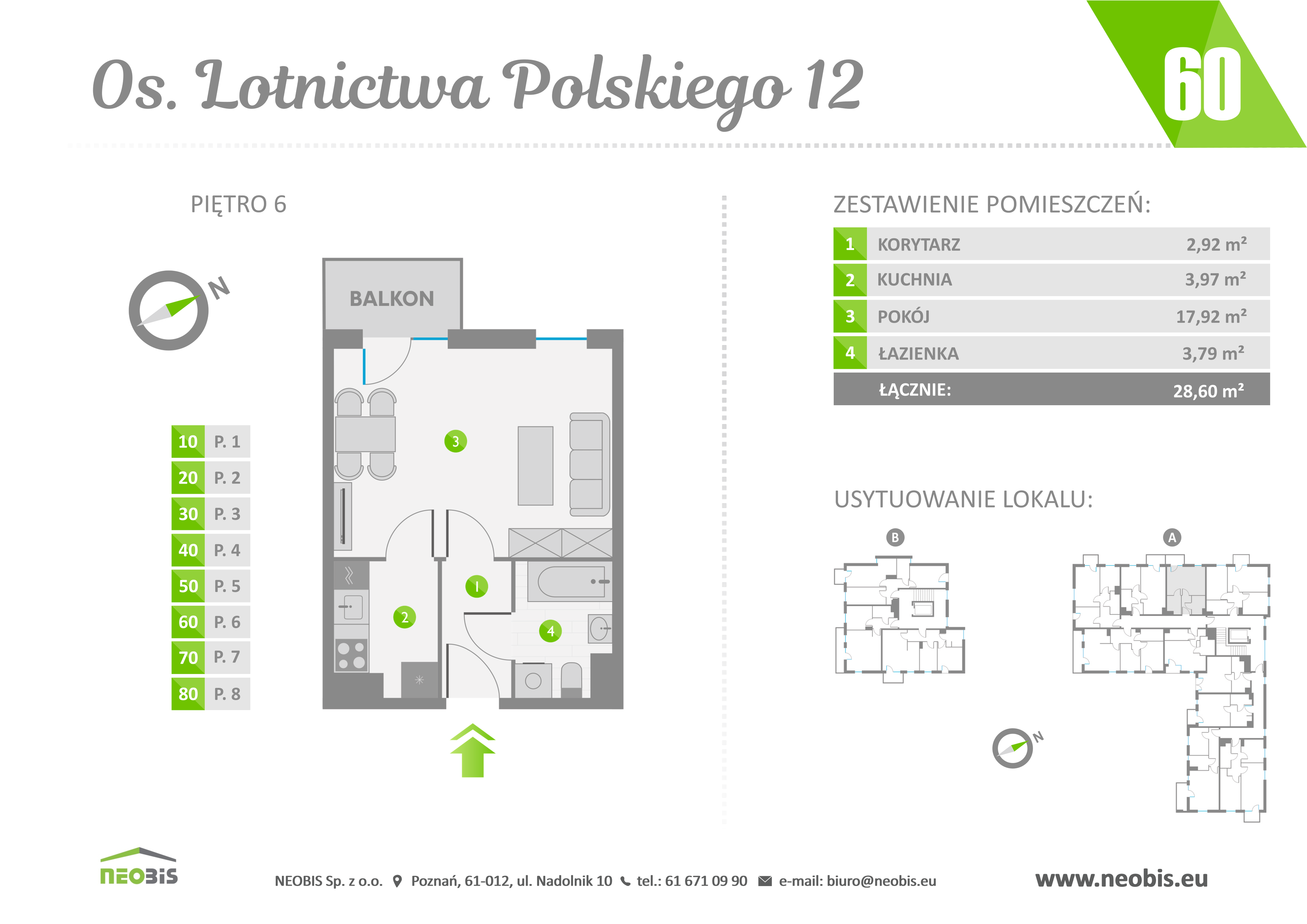 Mieszkanie 28,60 m², piętro 6, oferta nr 60, Osiedle Lotnictwa Polskiego 12, Poznań, Ogrody, Ogrody, ul. Lotnictwa Polskiego 12-idx