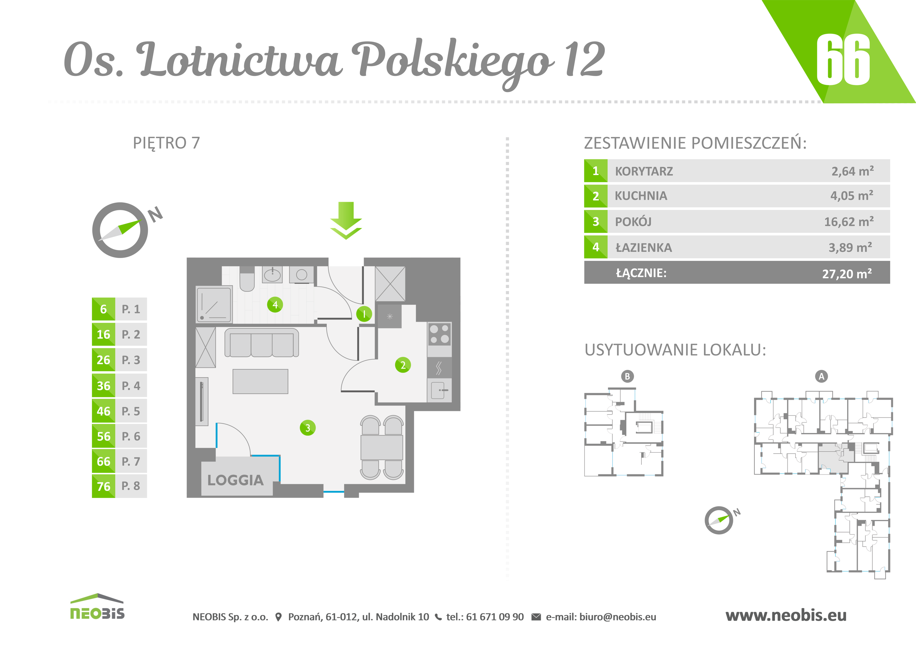 Mieszkanie 27,20 m², piętro 7, oferta nr 66, Osiedle Lotnictwa Polskiego 12, Poznań, Ogrody, Ogrody, ul. Lotnictwa Polskiego 12-idx