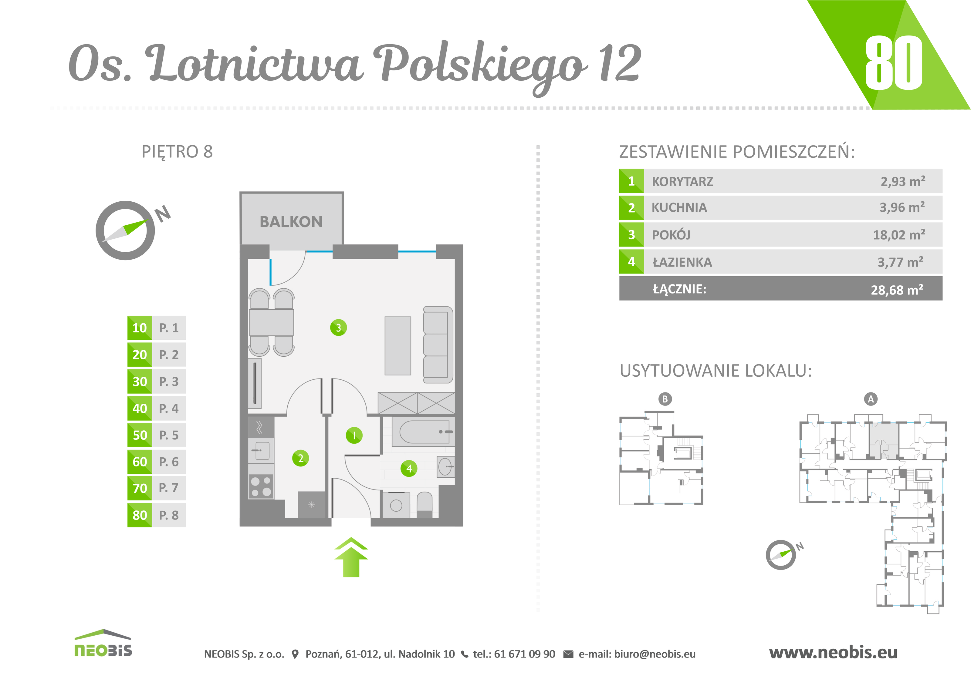 Mieszkanie 28,68 m², piętro 8, oferta nr 80, Osiedle Lotnictwa Polskiego 12, Poznań, Ogrody, Ogrody, ul. Lotnictwa Polskiego 12-idx