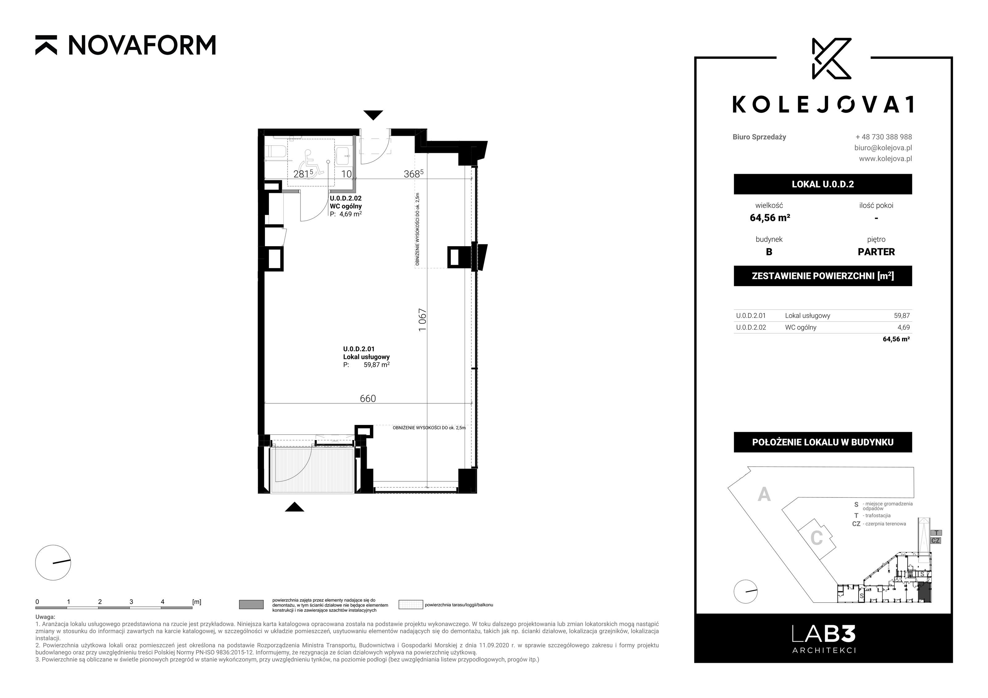 Lokal użytkowy 64,56 m², oferta nr U-0-D-2, Kolejova 1 - lokale usługowe, Poznań, Grunwald, Łazarz, ul. Kolejowa 1/3-idx