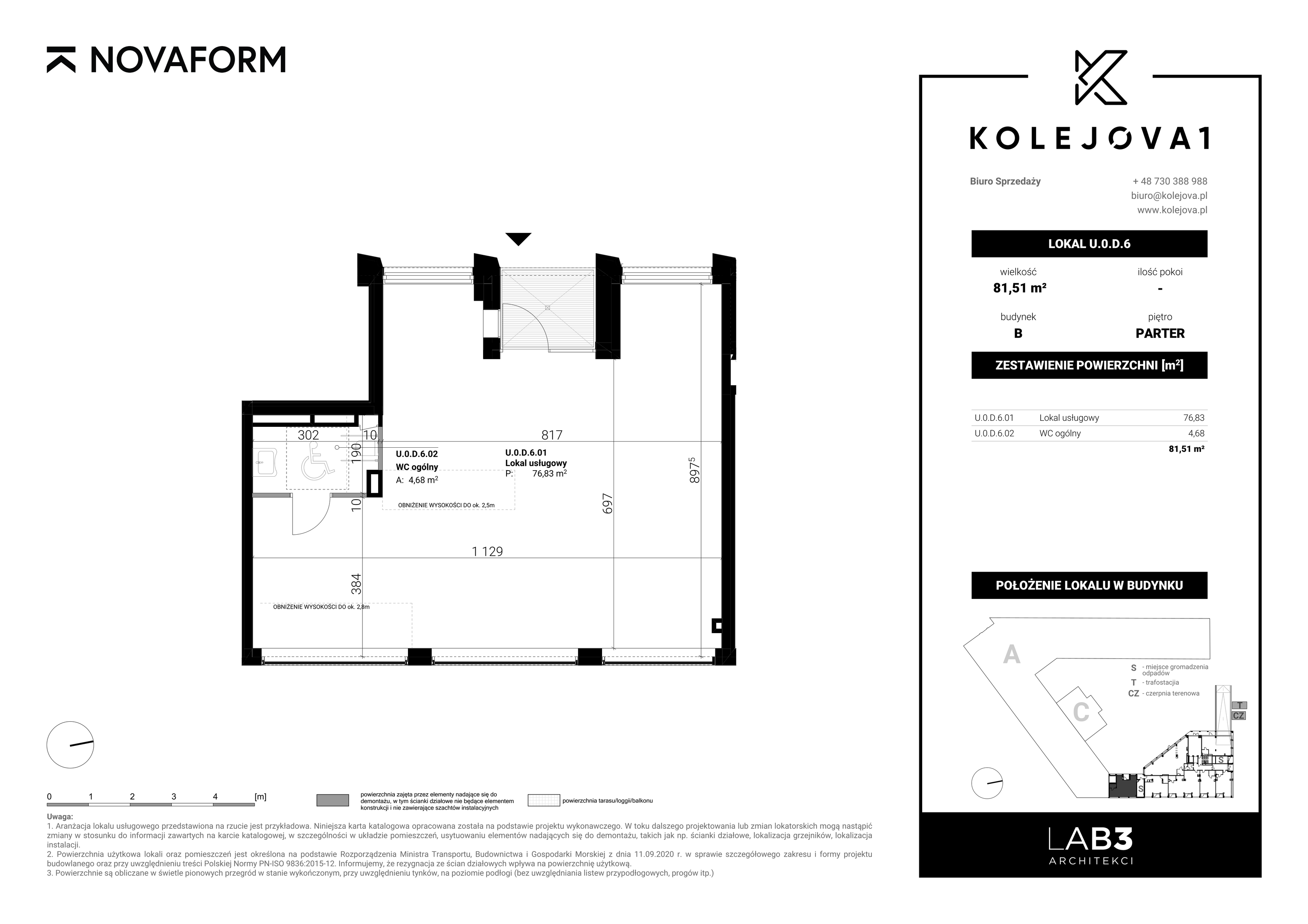 Lokal użytkowy 81,51 m², oferta nr U-0-D-6, Kolejova 1 - lokale usługowe, Poznań, Grunwald, Łazarz, ul. Kolejowa 1/3-idx