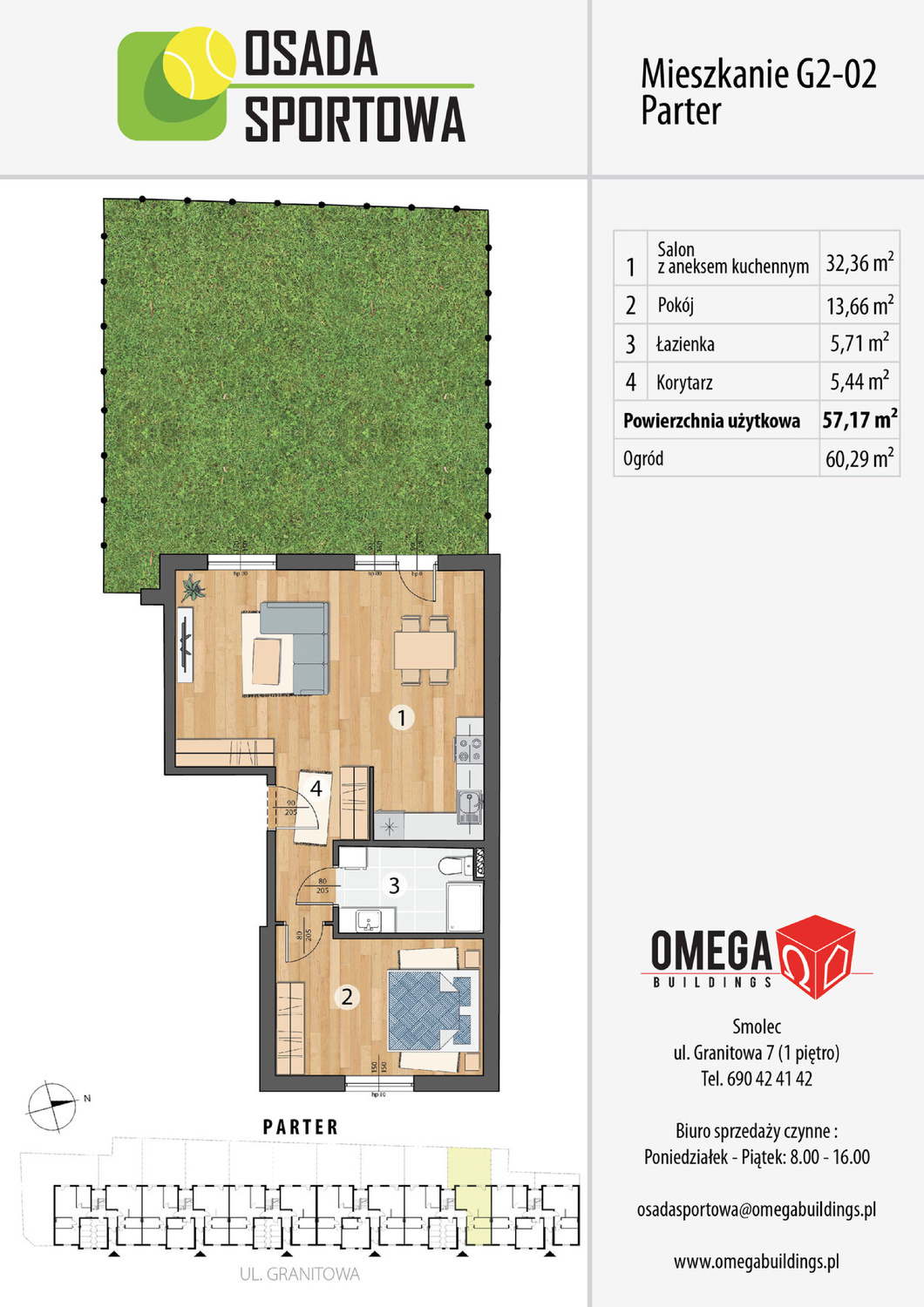 Mieszkanie 57,17 m², parter, oferta nr G2-02, Osada Sportowa Budynek G, Smolec, ul. Granitowa 52-62-idx