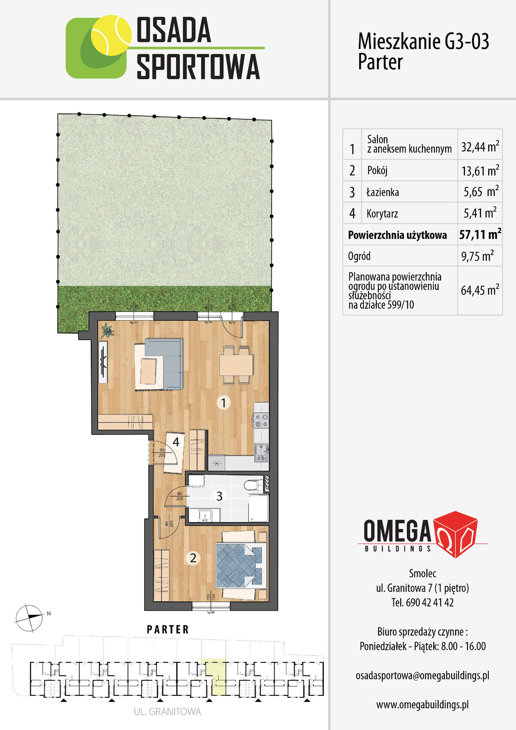 Mieszkanie 57,11 m², parter, oferta nr G3-03, Osada Sportowa Budynek G, Smolec, ul. Granitowa 52-62-idx