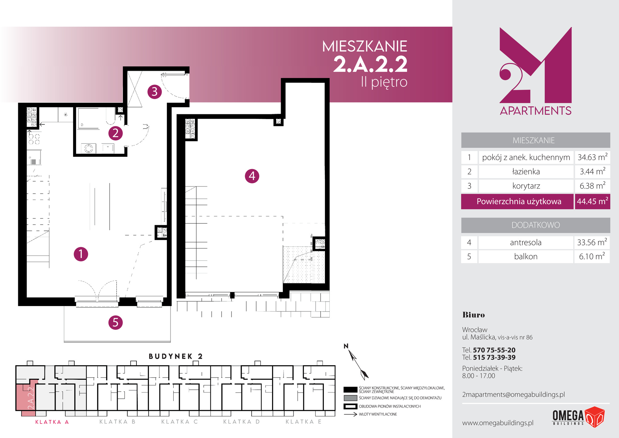 Mieszkanie 78,01 m², piętro 2, oferta nr 2.A.2.2, 2M Apartments, Wrocław, Maślice, Fabryczna, ul. Zawidowska-idx