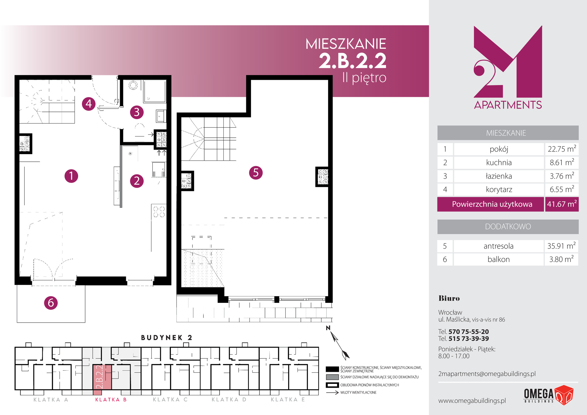 Mieszkanie 77,58 m², piętro 2, oferta nr 2.B.2.2, 2M Apartments, Wrocław, Maślice, Fabryczna, ul. Zawidowska-idx