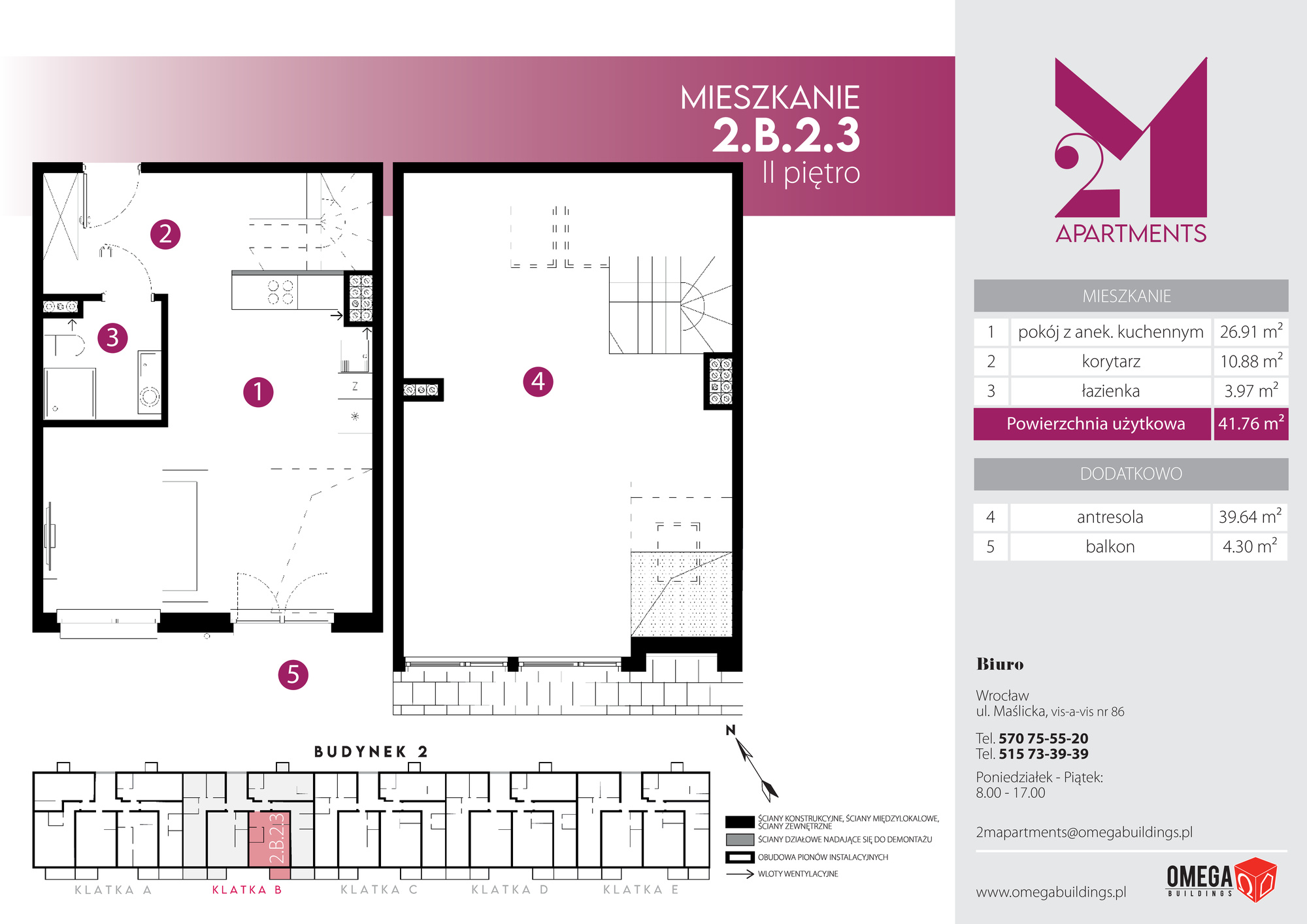 Mieszkanie 81,40 m², piętro 2, oferta nr 2.B.2.3, 2M Apartments, Wrocław, Maślice, Fabryczna, ul. Zawidowska-idx