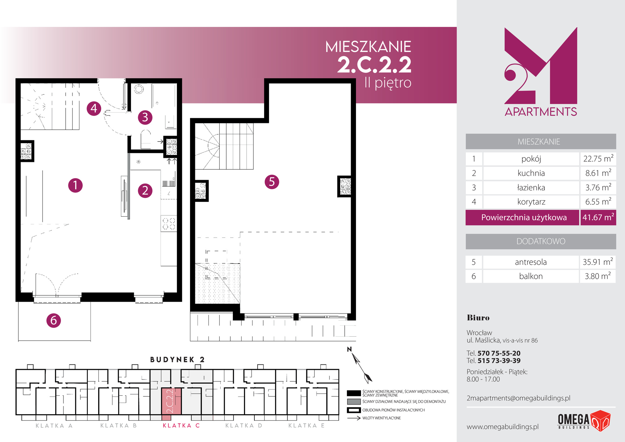 Mieszkanie 77,58 m², piętro 2, oferta nr 2.C.2.2, 2M Apartments, Wrocław, Maślice, Fabryczna, ul. Zawidowska-idx