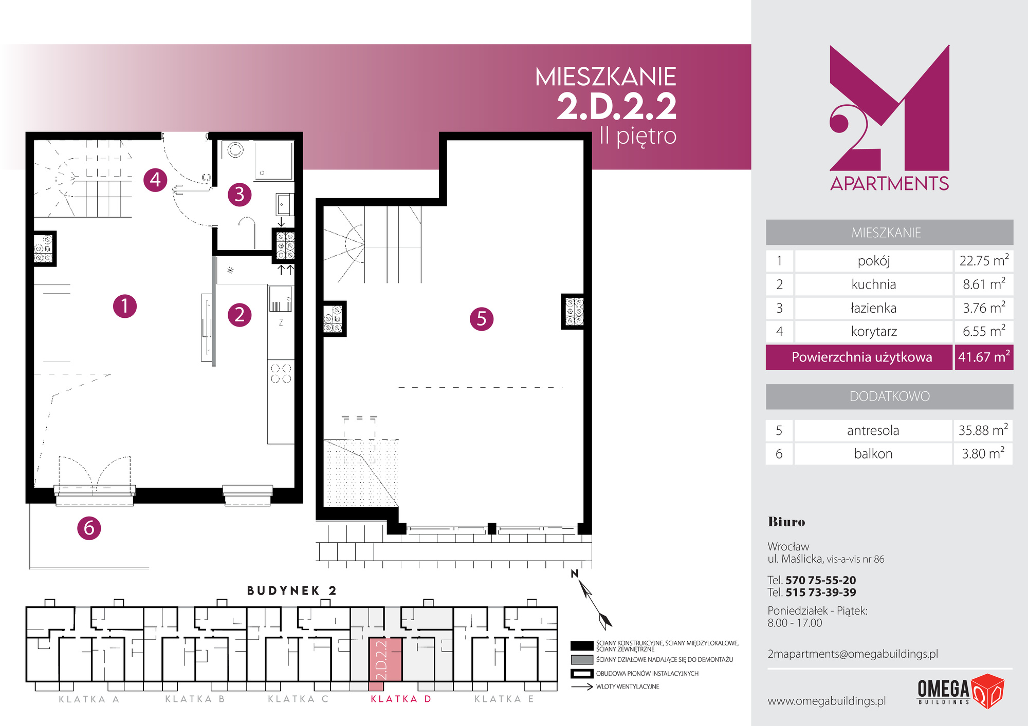 Mieszkanie 77,55 m², piętro 2, oferta nr 2.D.2.2, 2M Apartments, Wrocław, Maślice, Fabryczna, ul. Zawidowska-idx